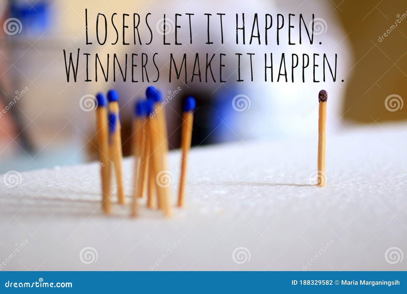 inspirational motivational quote - losers let it happen. winners make it happen. business metaphor concept with background of