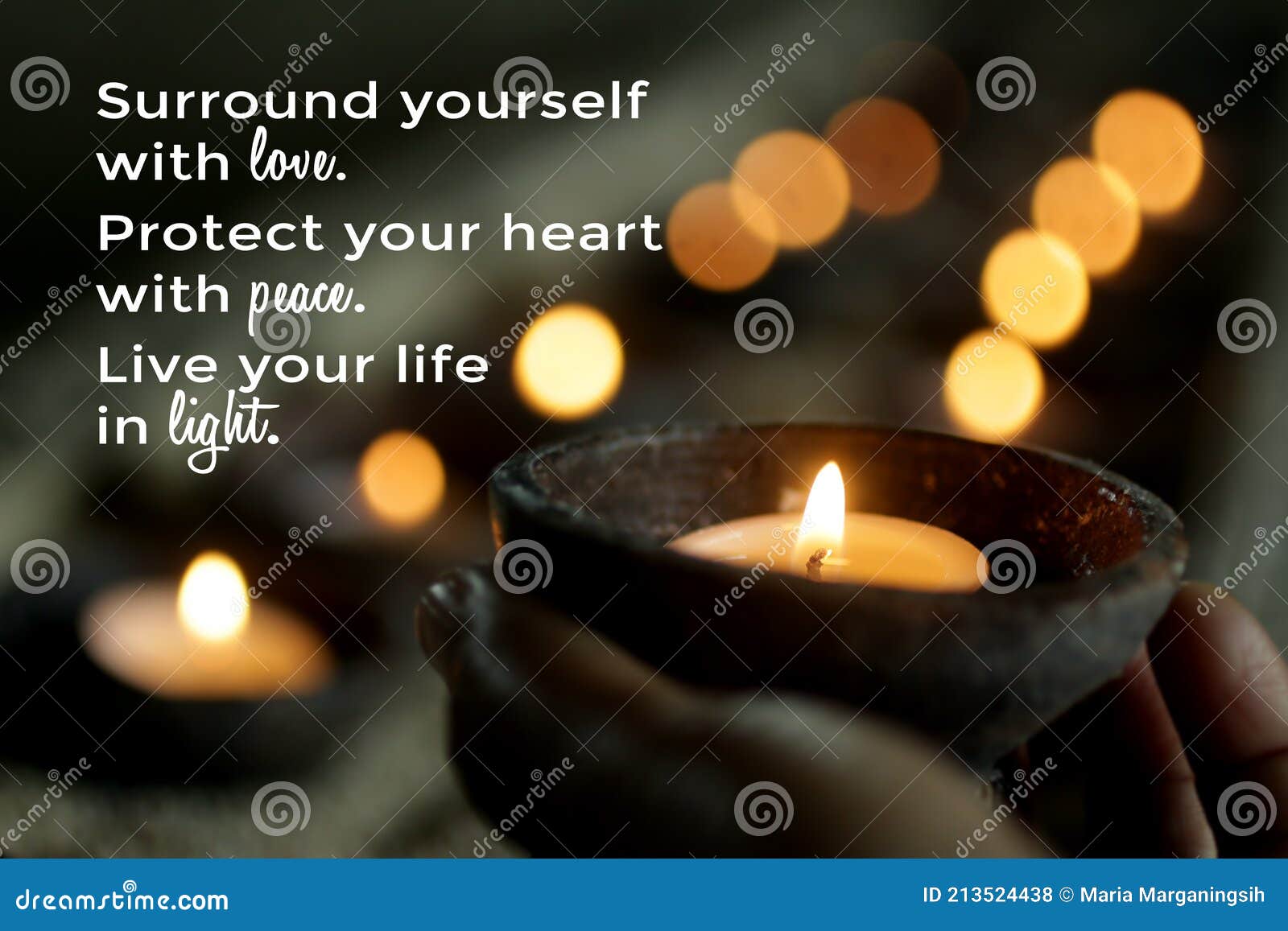 inspirational motivational quote - surround yourself with love. protect your heart with peace. live your life in light.