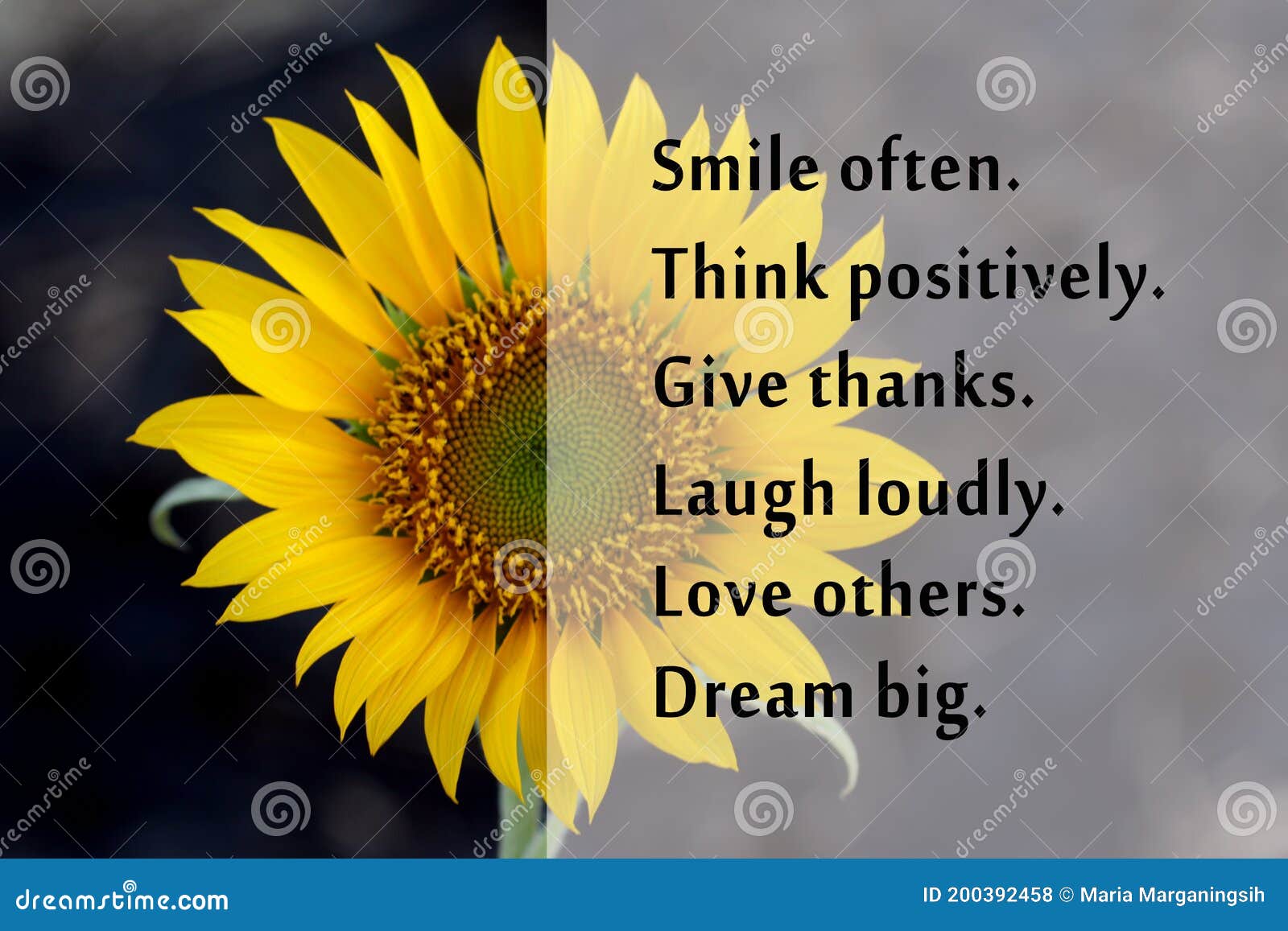 inspirational motivational words - smile often. think positive. give thanks. laugh loudly. love others. dream big. positivity.