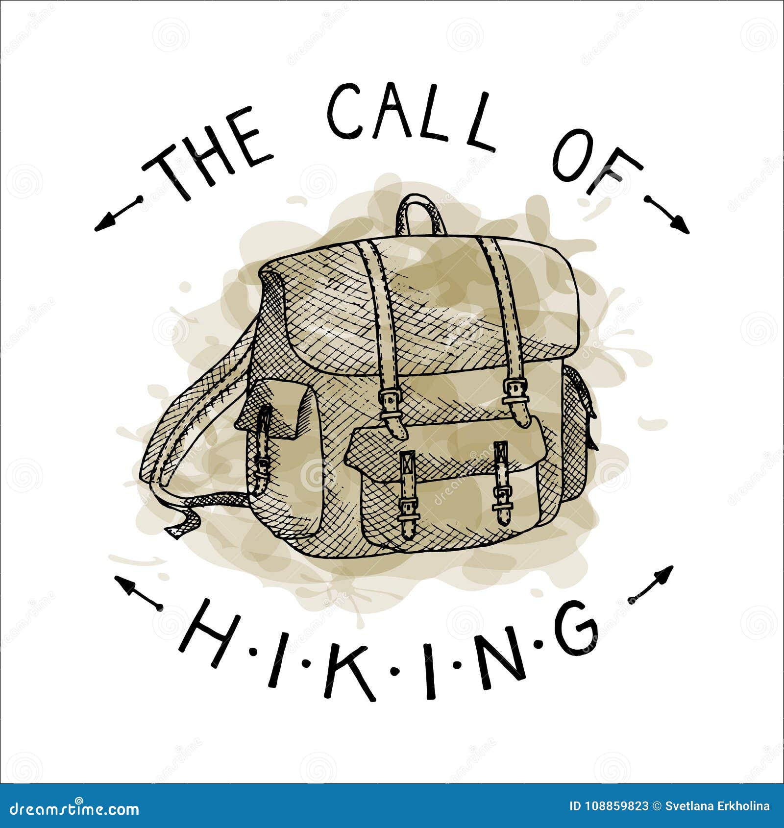 The Call of Hiking. Hiking Inspirational Poster with Backpack. Vector ...