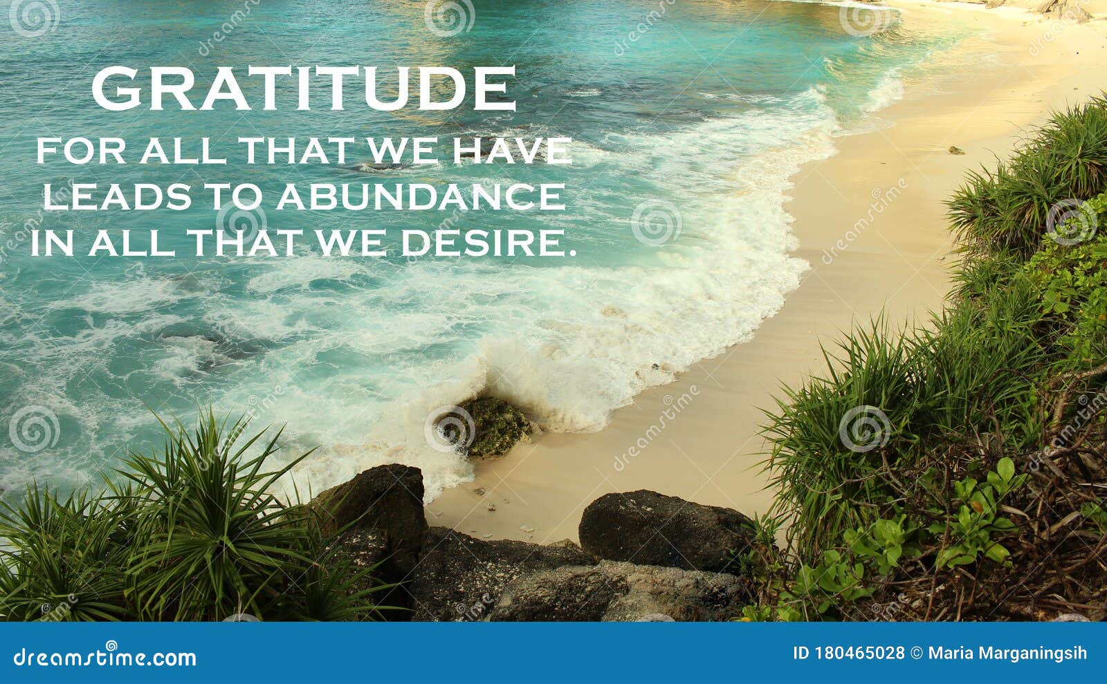 inspirational quote - gratitude for all that we have leads to abundance in all that we desire. gratefulness and happiness concept.