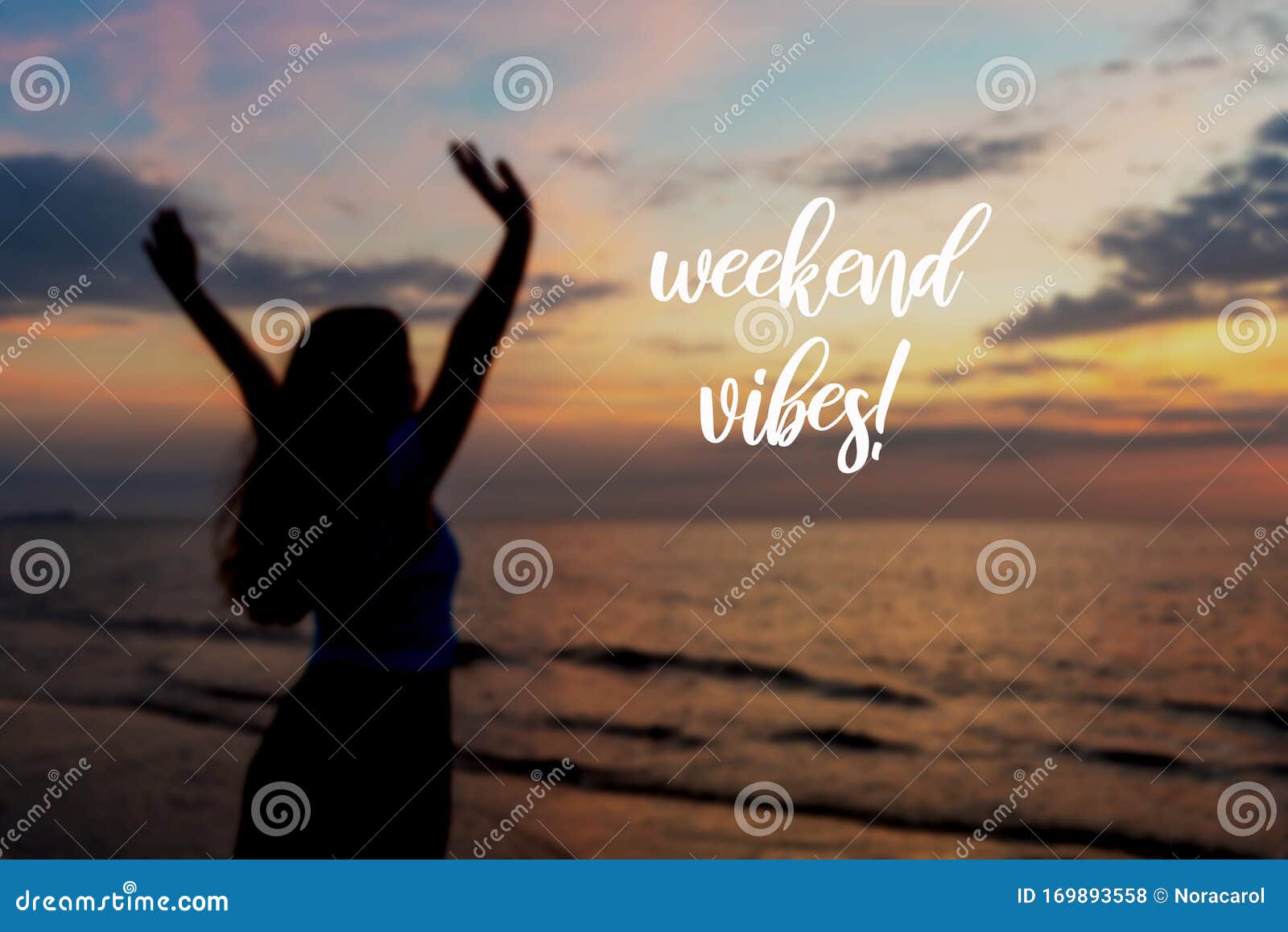 inspirational quotes - weekend vibes. blurry backgrounds