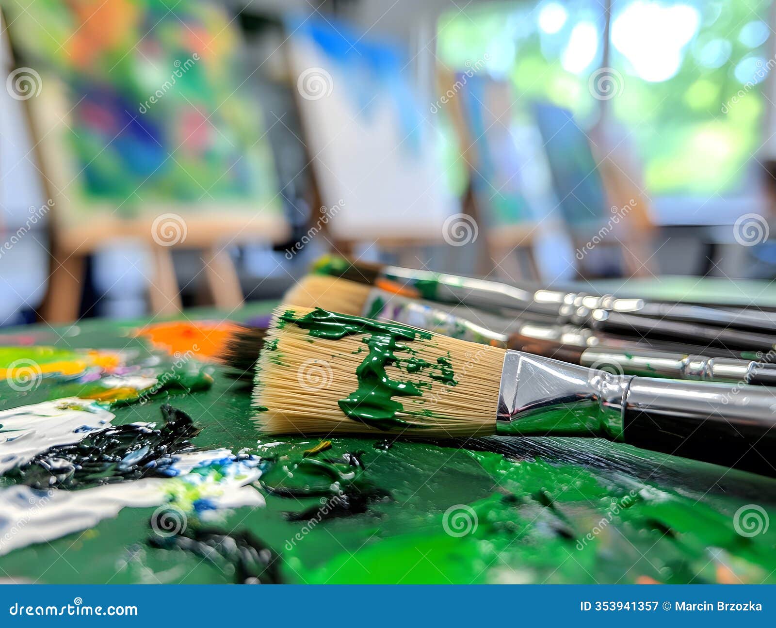 creative tools: soft palette, brushes, and canvas for artistic expression
