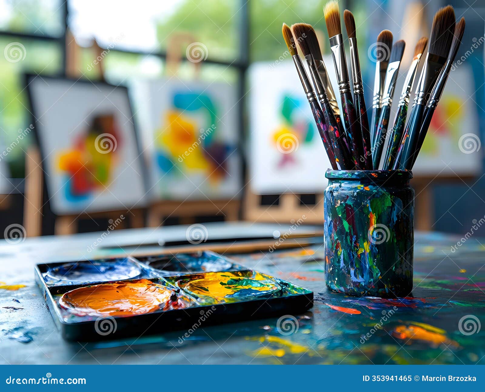 creative tools: soft palette, brushes, and canvas for artistic expression