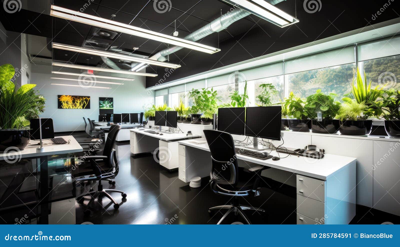 Inspiring Office Interior Design Techinspired Style Generative AI AIG