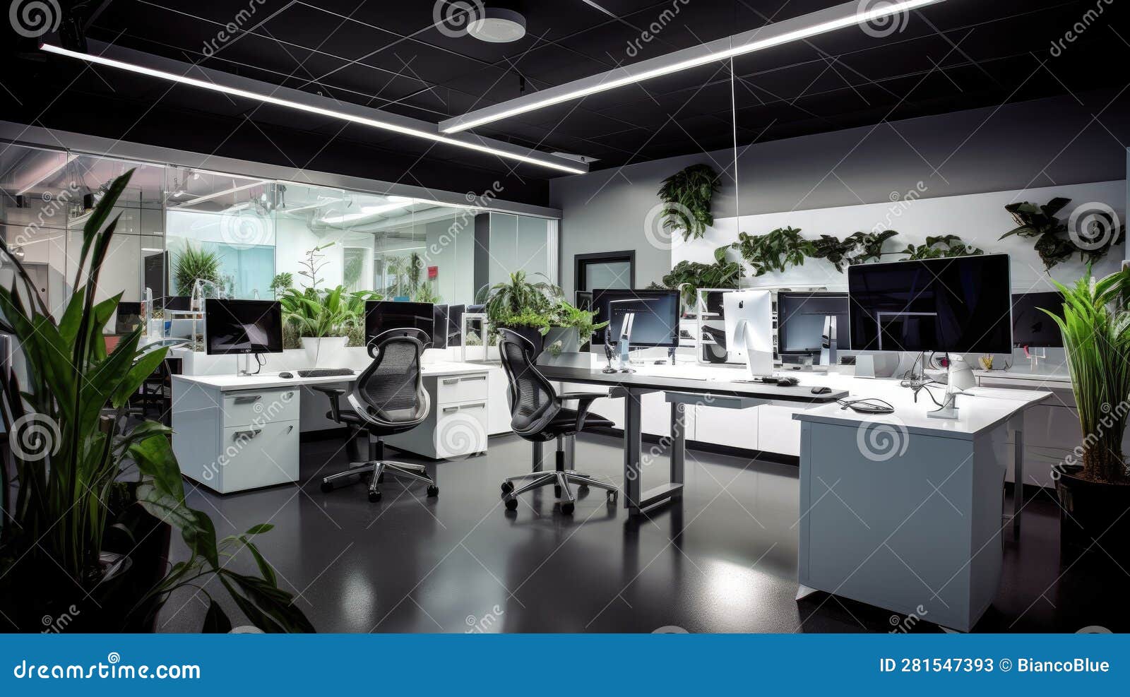 Inspiring Office Interior Design Techinspired Style Generative AI AIG