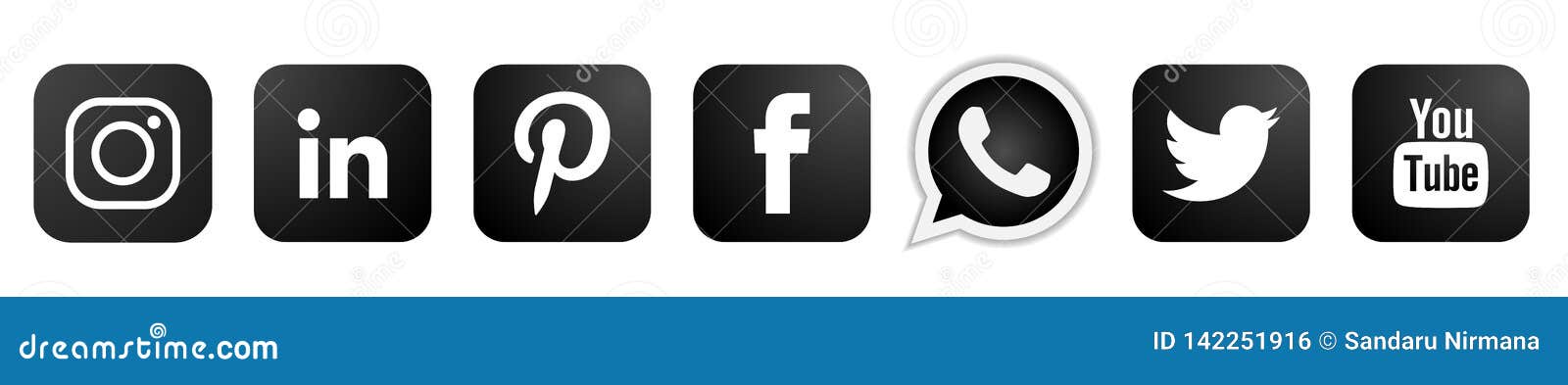Set of Popular Social Media Logos Icons in Black Instagram Facebook