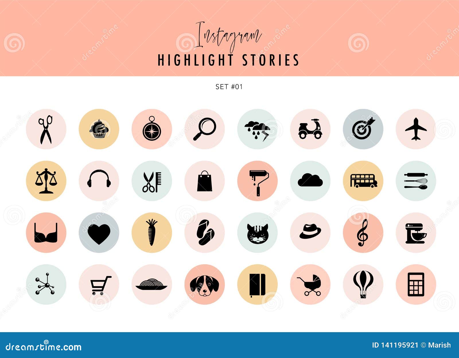 instagram highlights stories covers icons collection. fully editable, scalable  file