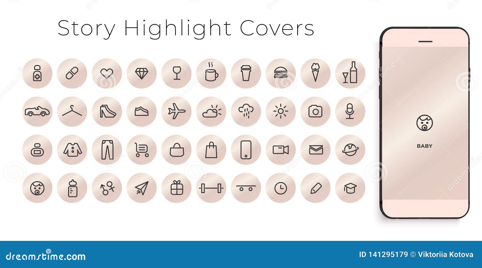 instagram highlights stories covers line icons. perfect for bloggers. set of 40 highlights covers. fully editable  file