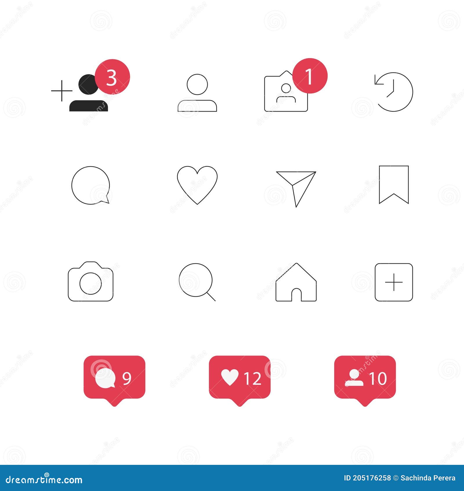 Instagram Icons and Notification Elements Flat Vector Stock Vector ...