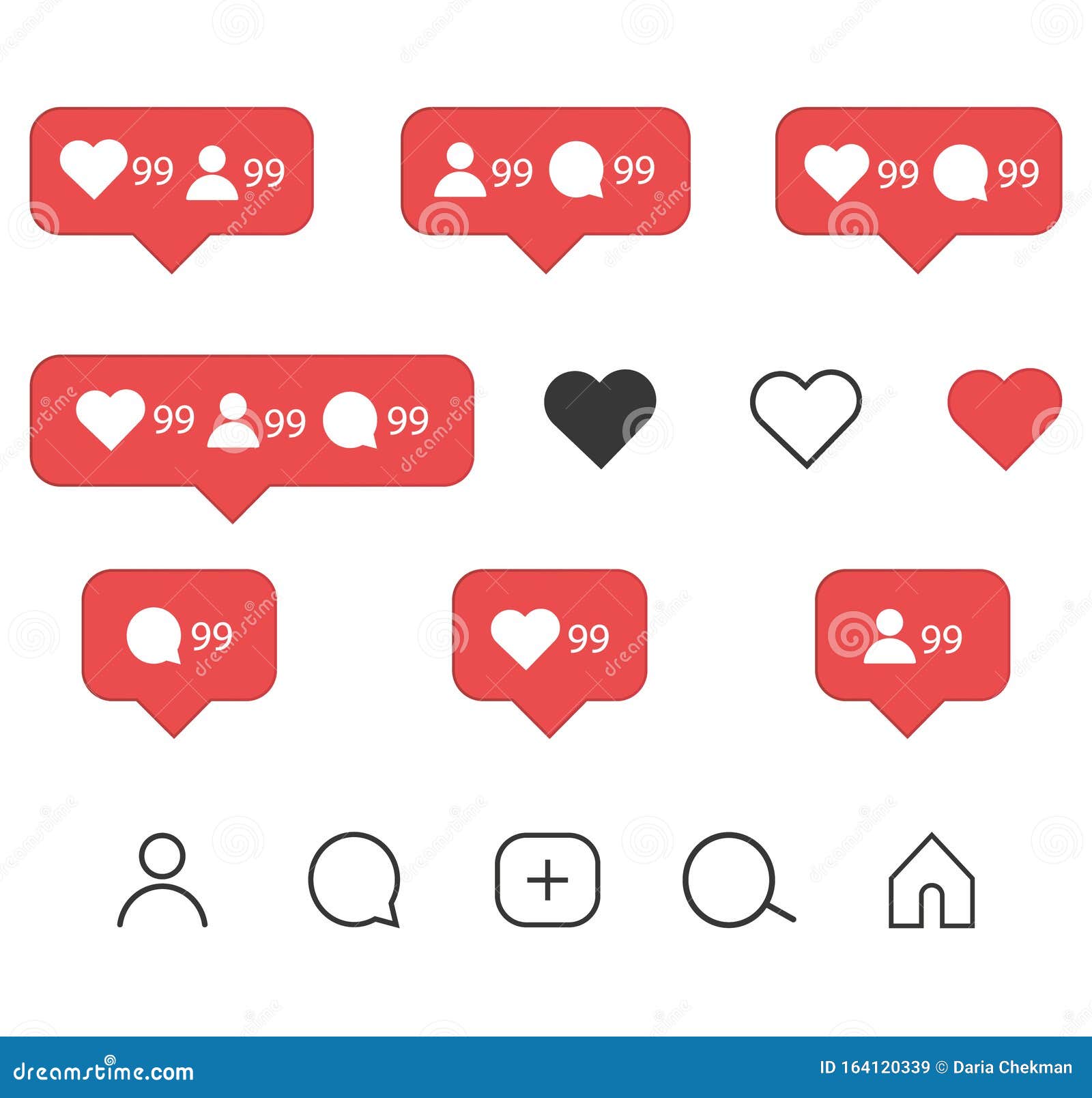 Instagram Icons Set. Like, Comment, Follower and Notification Icons Stock  Vector - Illustration of icon, frame: 164120339