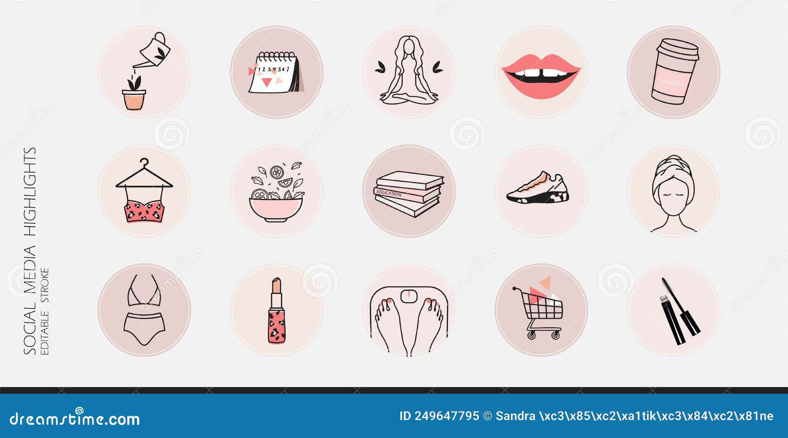 instagram social media highlight cove icons or stickers for beauty, makeup, fashion lifestyle branding