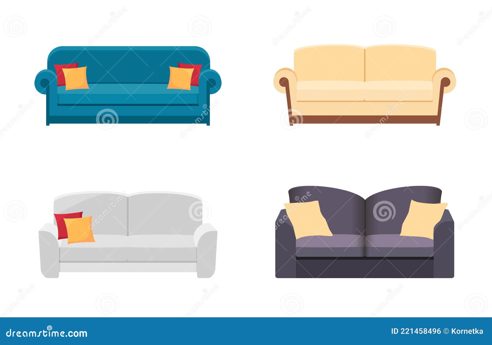 Instalar Diferentes Sofás Para El Interior De La Casa. Sofá Blanco Azul Y  Beige. Ilustración del Vector - Ilustración de azul, moderno: 221458496