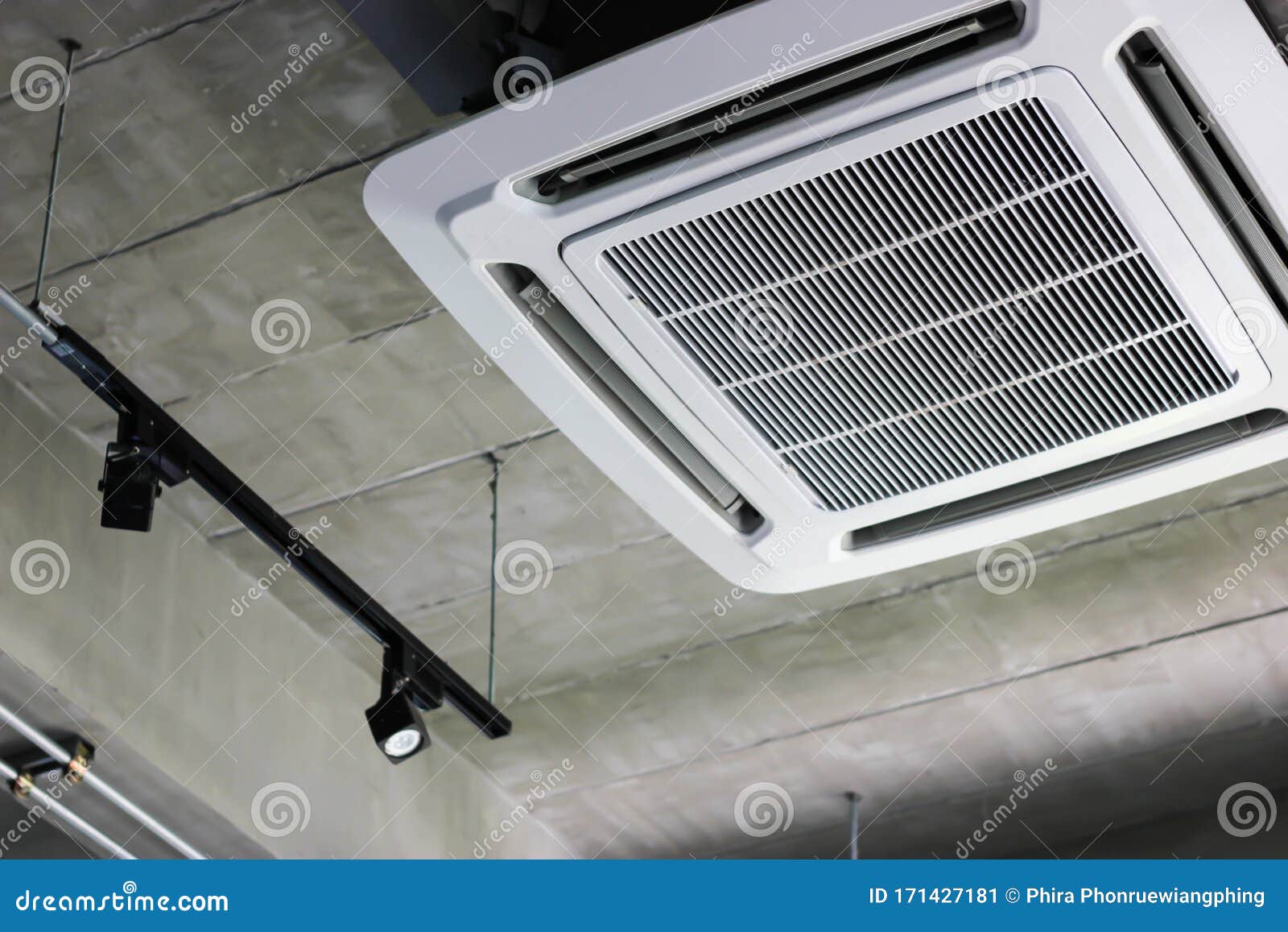 Install Air Conditioning on the Ceiling in a Restaurant Stock Image