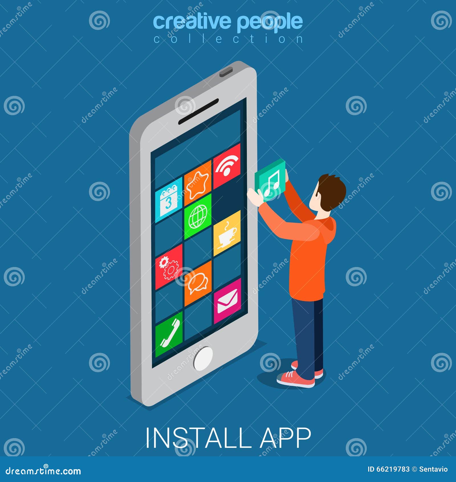 install download get mobile app flat 3d isometric 