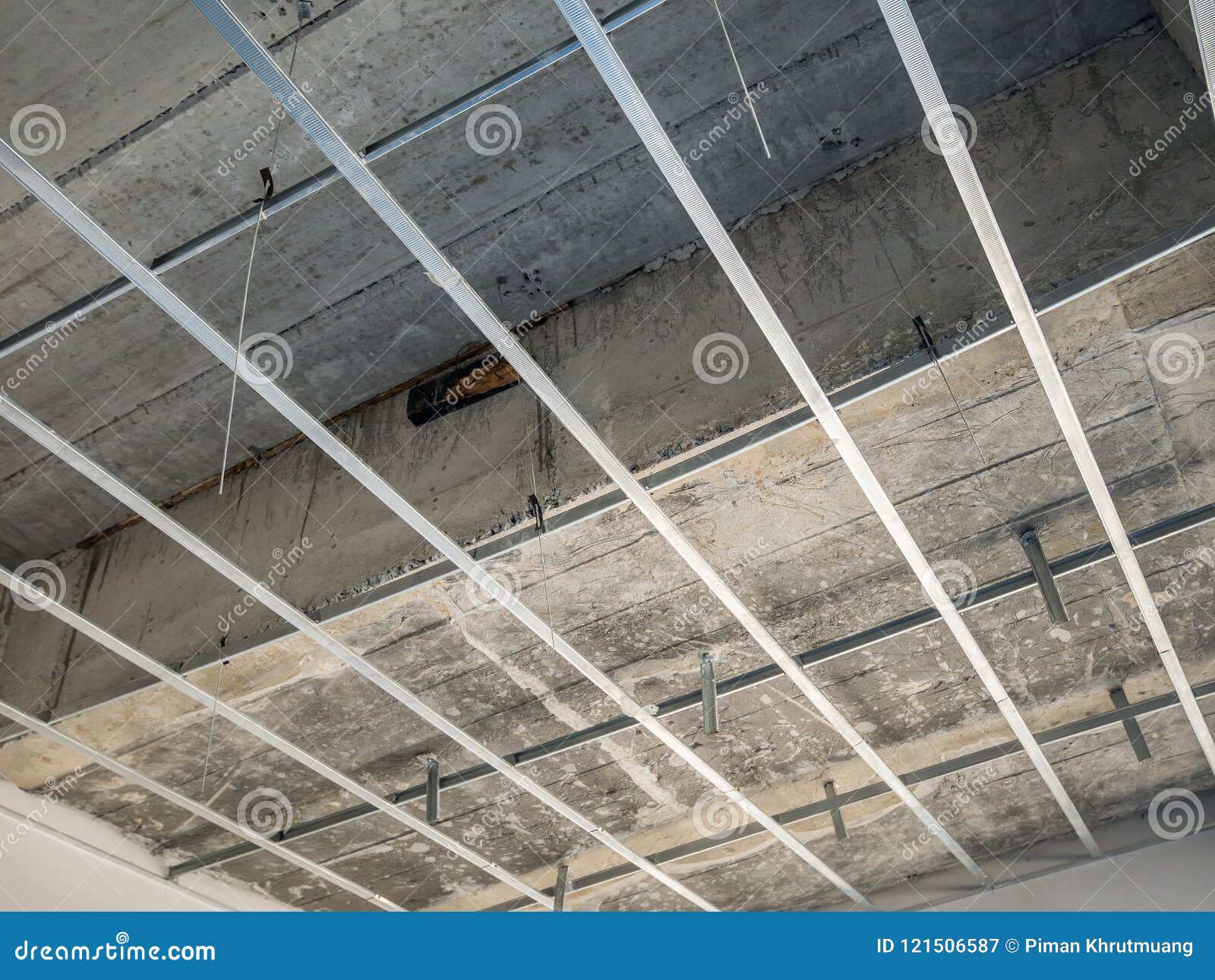 Install Metal Frame For Plaster Board Ceiling At House Stock