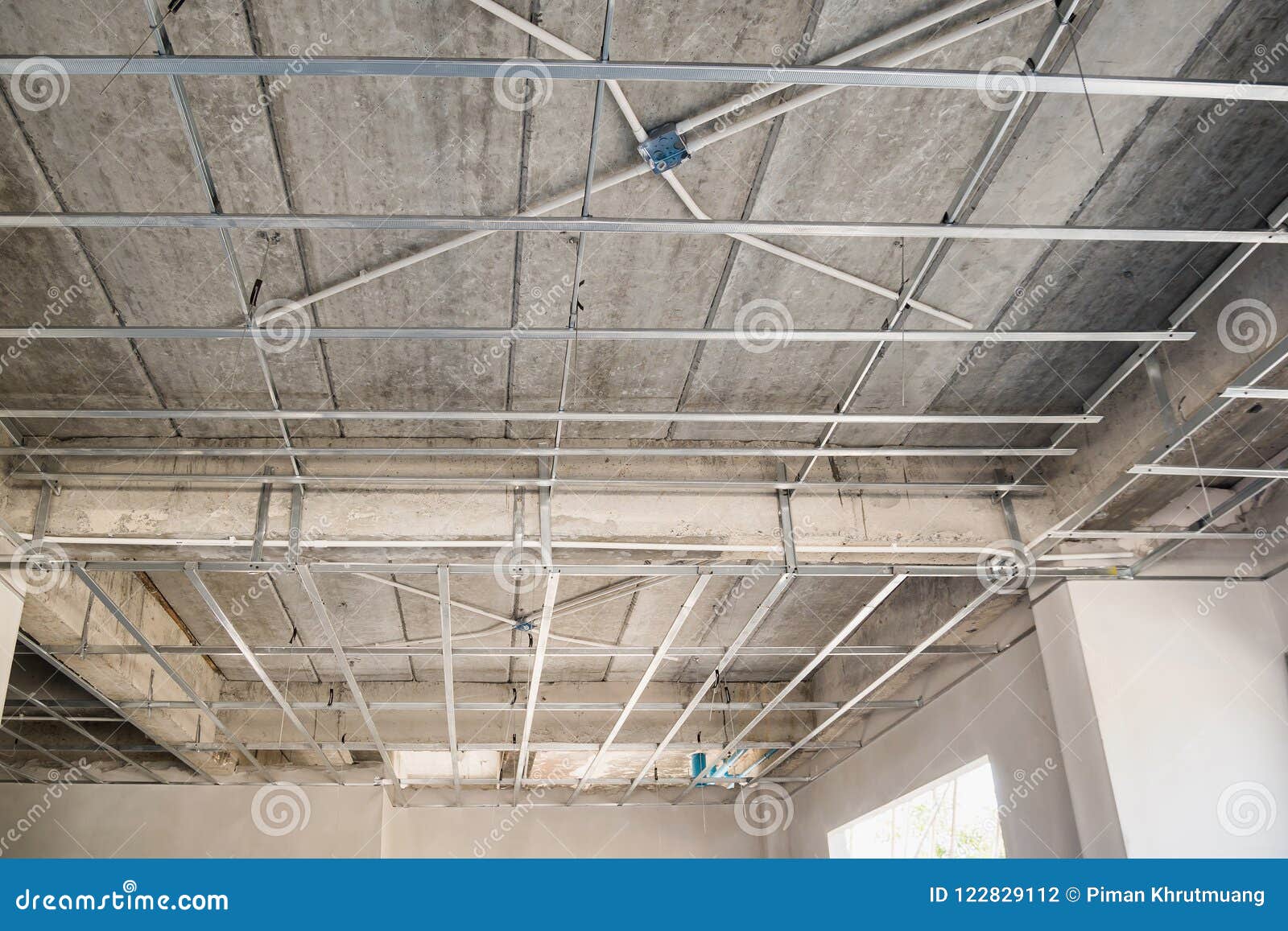 Install Metal Frame For Plaster Board Ceiling At House Stock