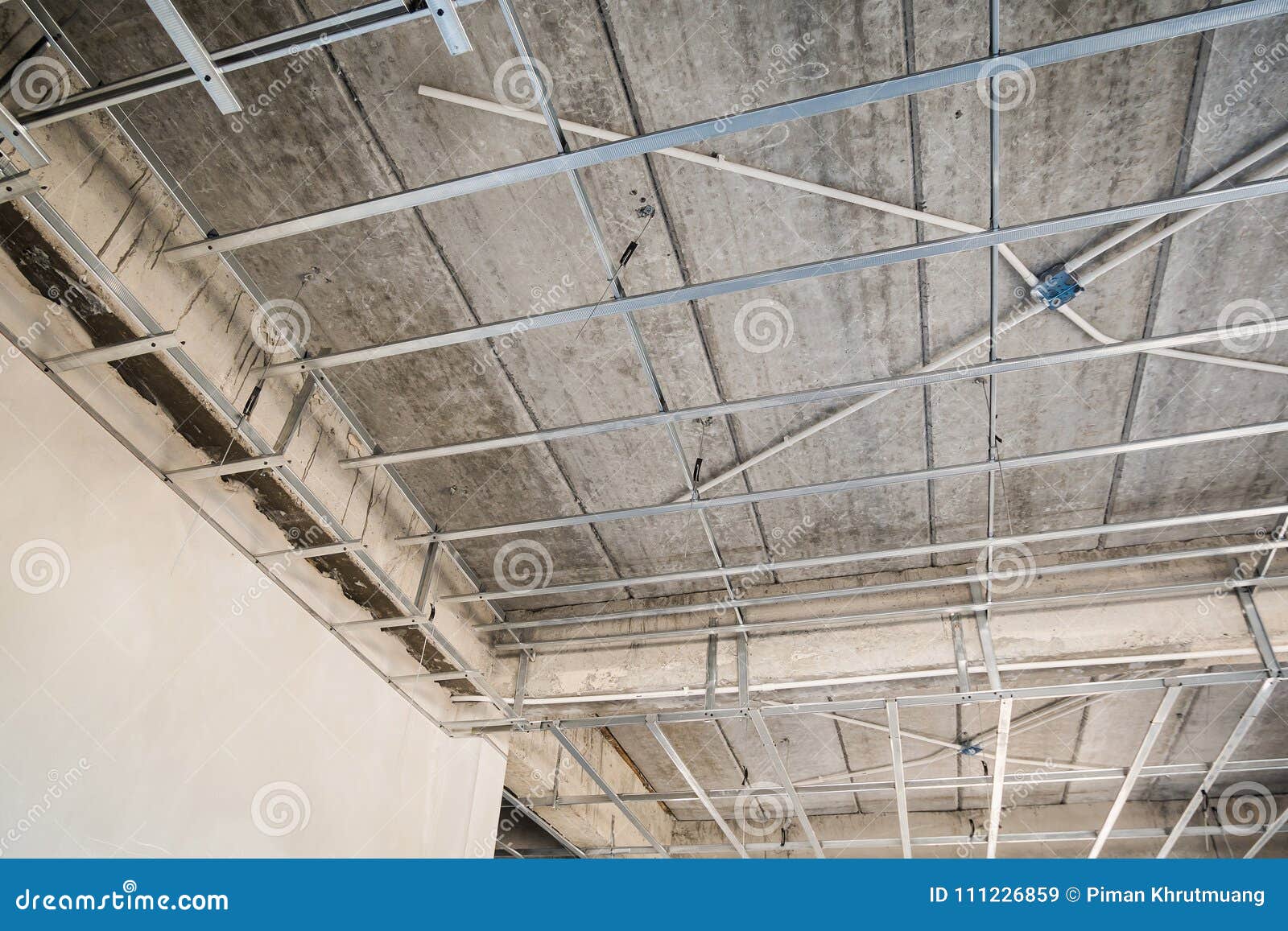 Install Metal Frame For Plaster Board Ceiling Stock Image