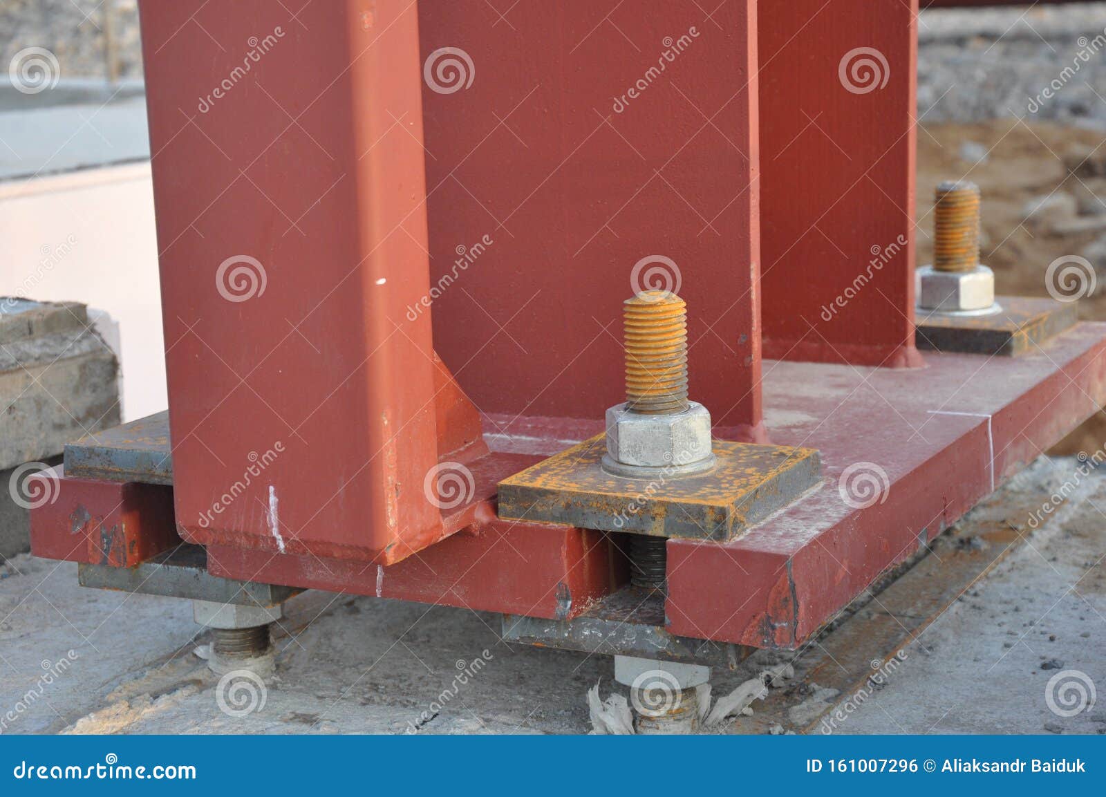 Installation of Building Structures Using Anchor Blocks. Stock Photo