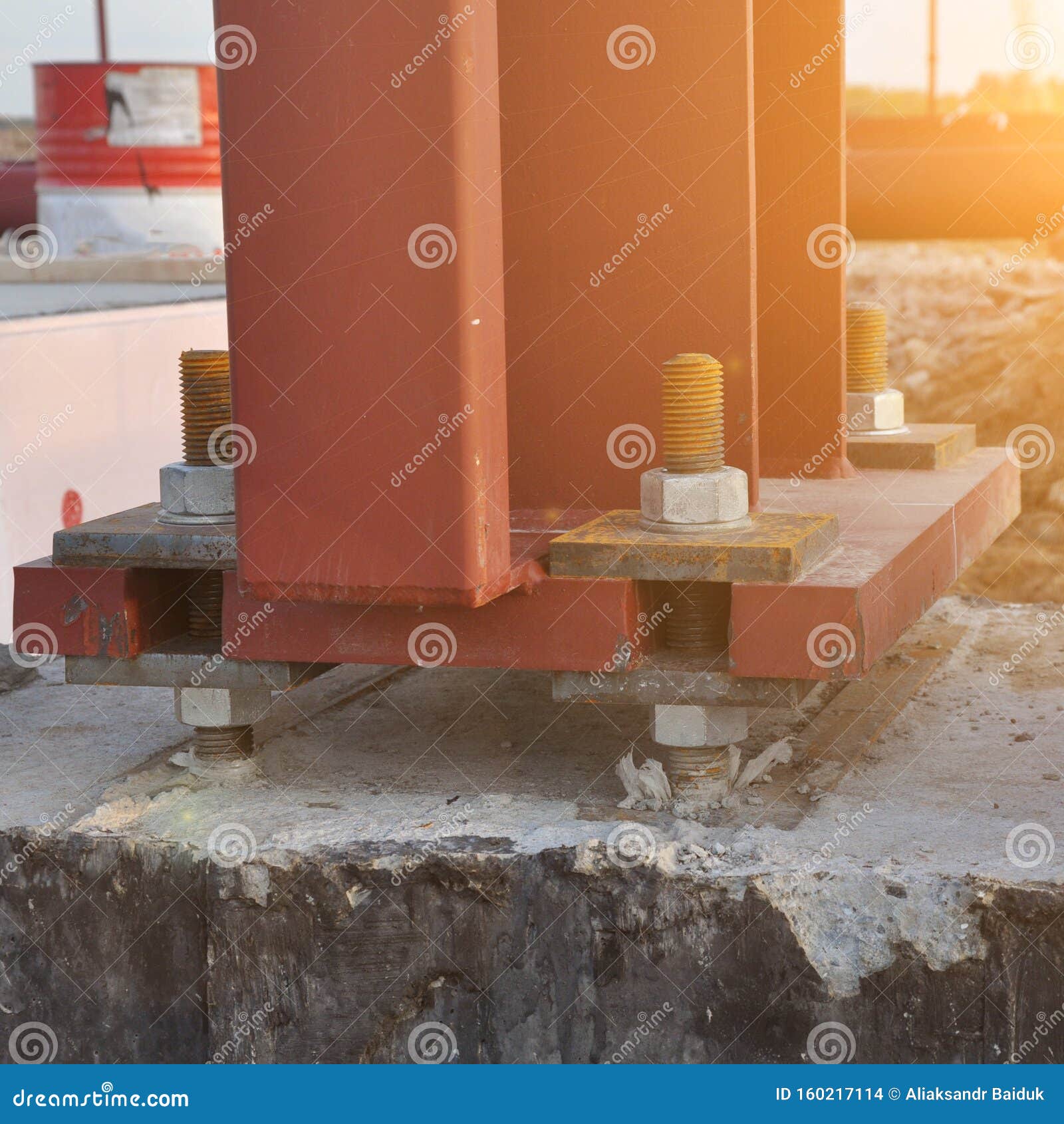Installation of Building Structures Using Anchor Blocks Stock Photo