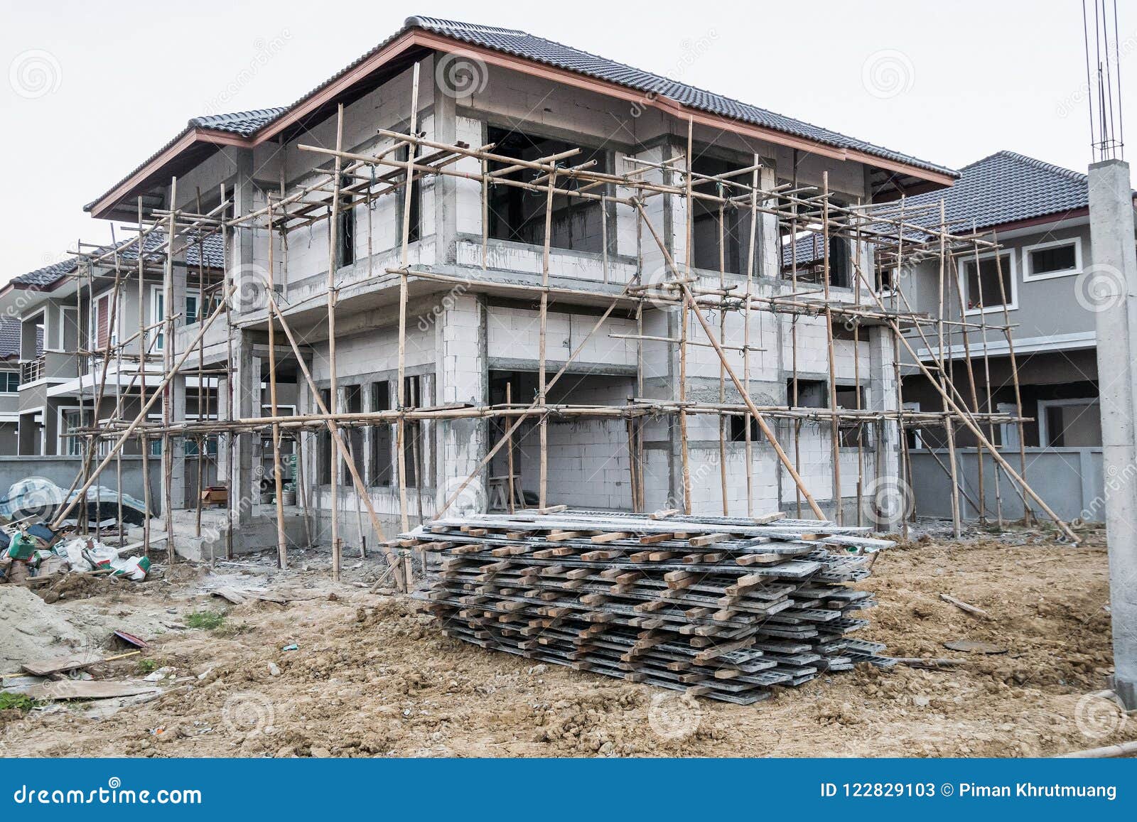 Installation of Cement Formwork Frames To New House Construction Stock Image Image of