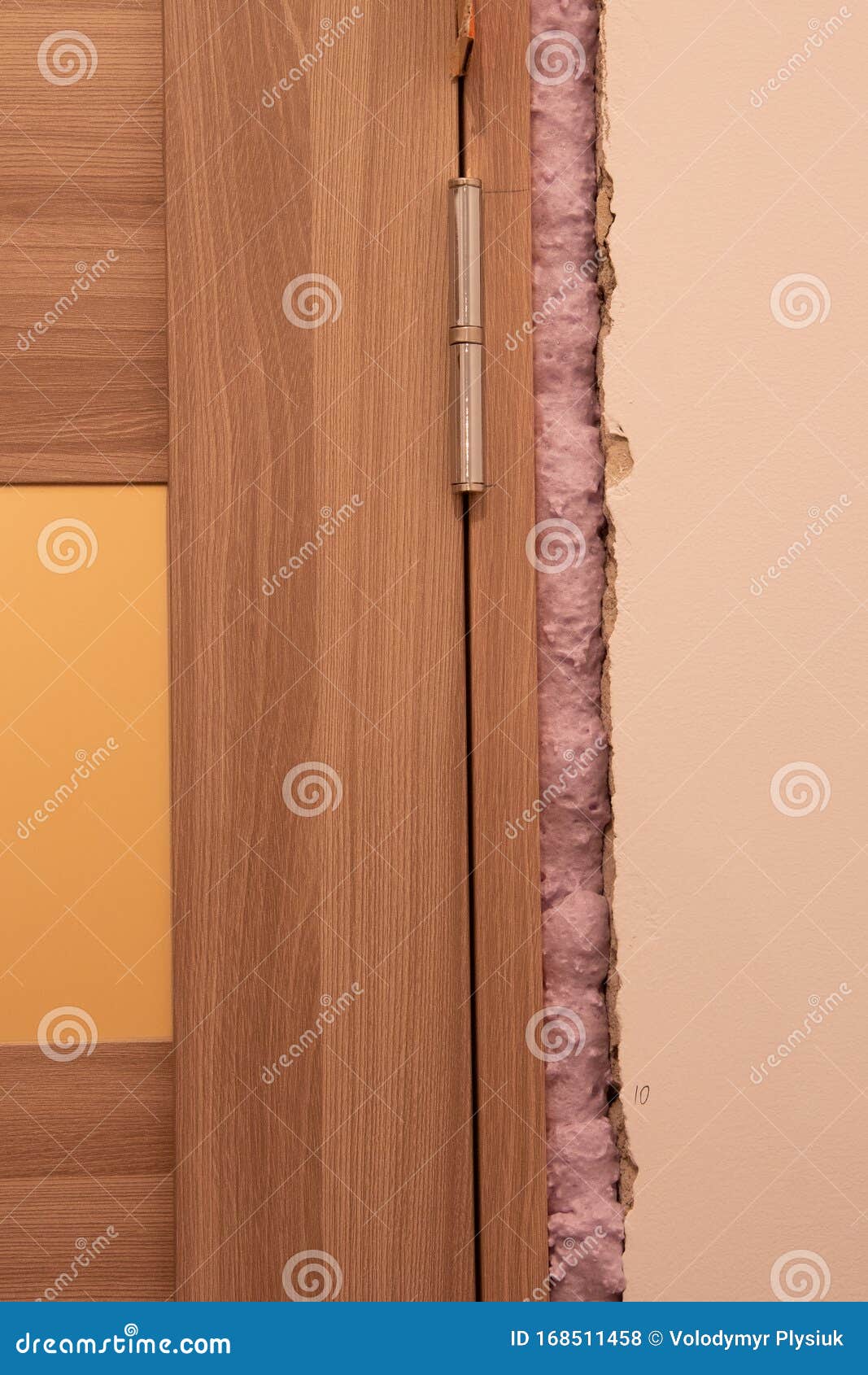 Installation of Doors Using Polyurethane Foam Mounting Stock Photo