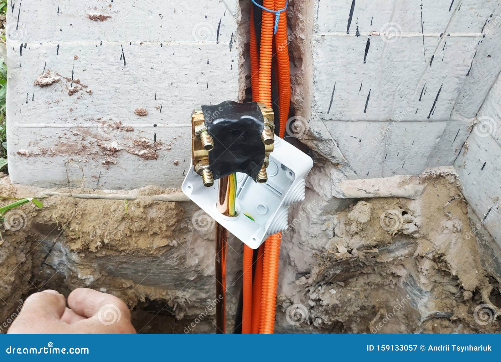 Installation of Electrical Grounding Near the House Stock Image Image