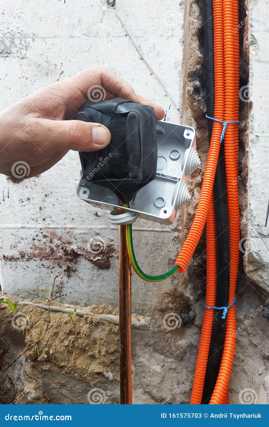 Installation of Electrical Grounding Near the House Stock Image Image