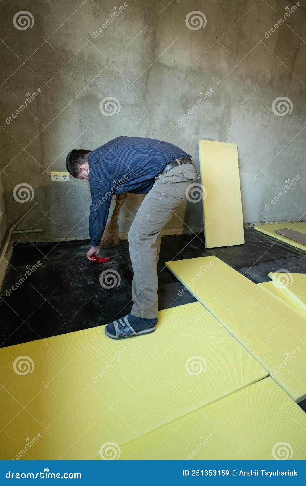 Installation of Expanded Polystyrene for Floor Insulation. Stock Image