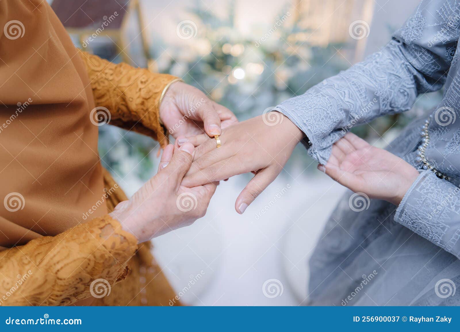 Installation of Gold Engagement Ring on the Finger Stock Image Image