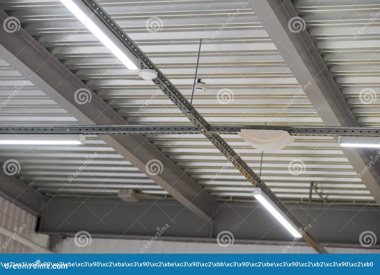 Installation Of Lighting Fixtures Suspended Ceiling Stock Photo