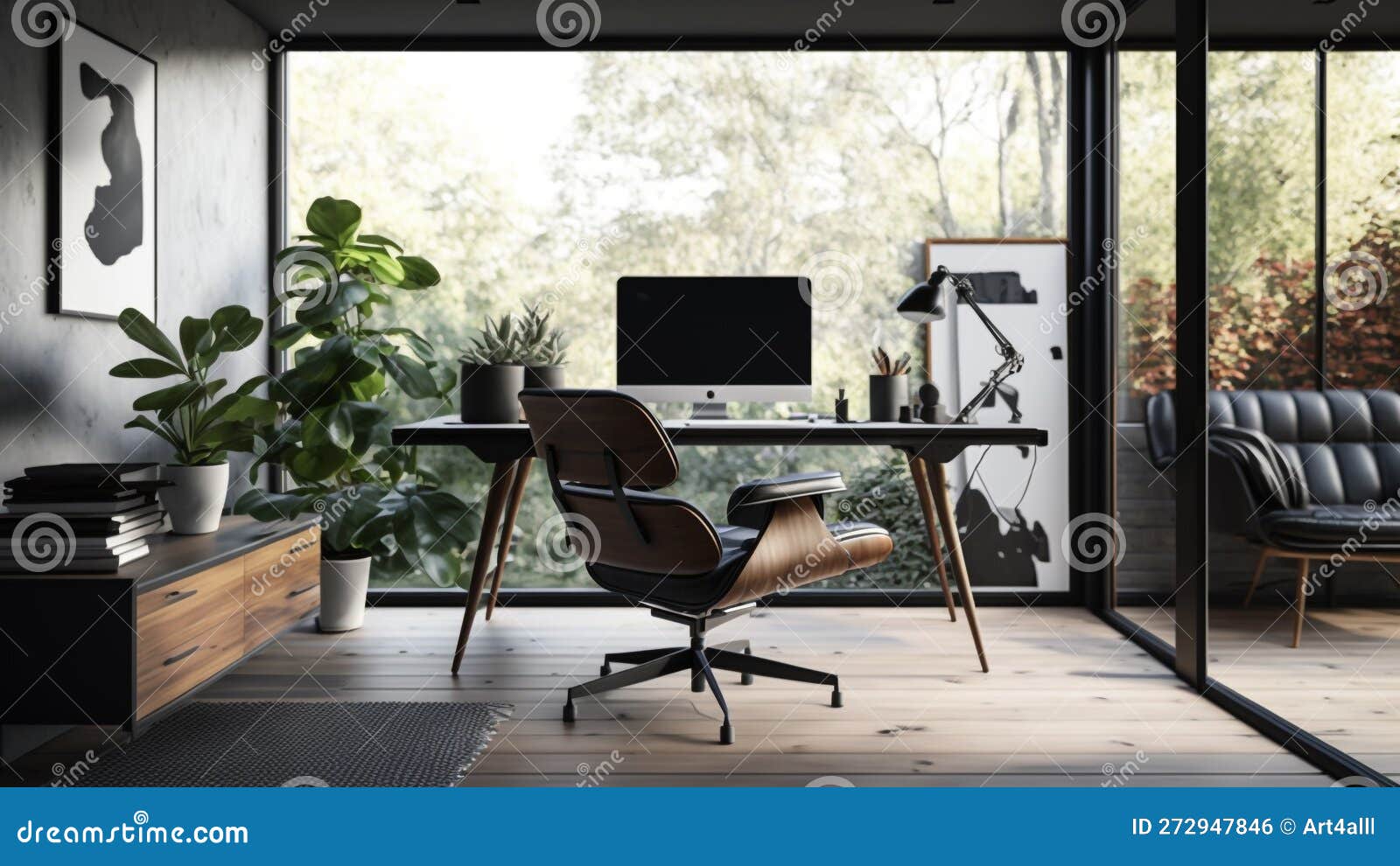 bureau indépendant à domicile moderne avec chaise de table moderne et avec  ordinateur portable pc plante d'intérieur 4238549 Art vectoriel chez  Vecteezy