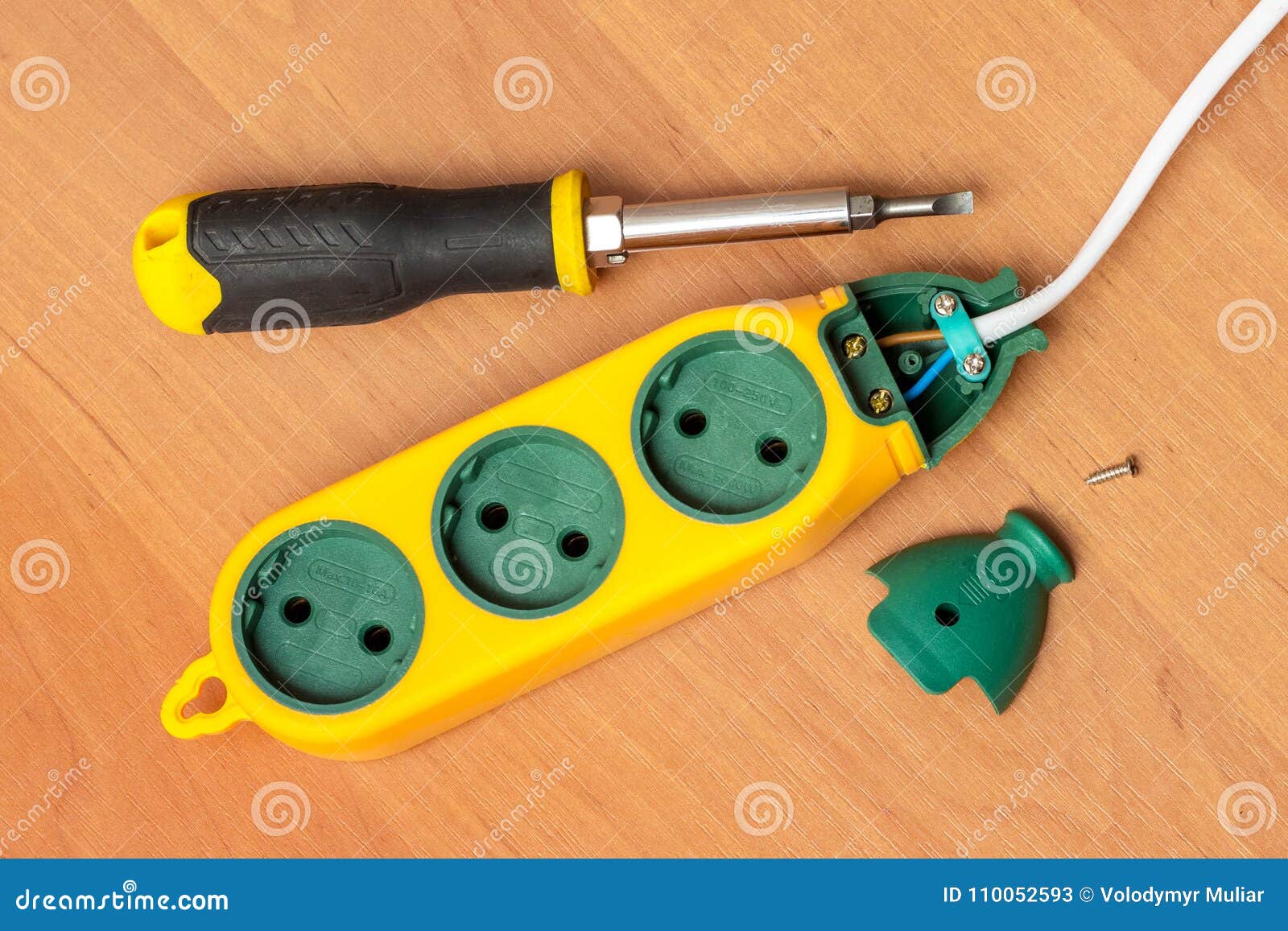 Installation of a New Outlet with a Screwdriver, Electrical Work Stock