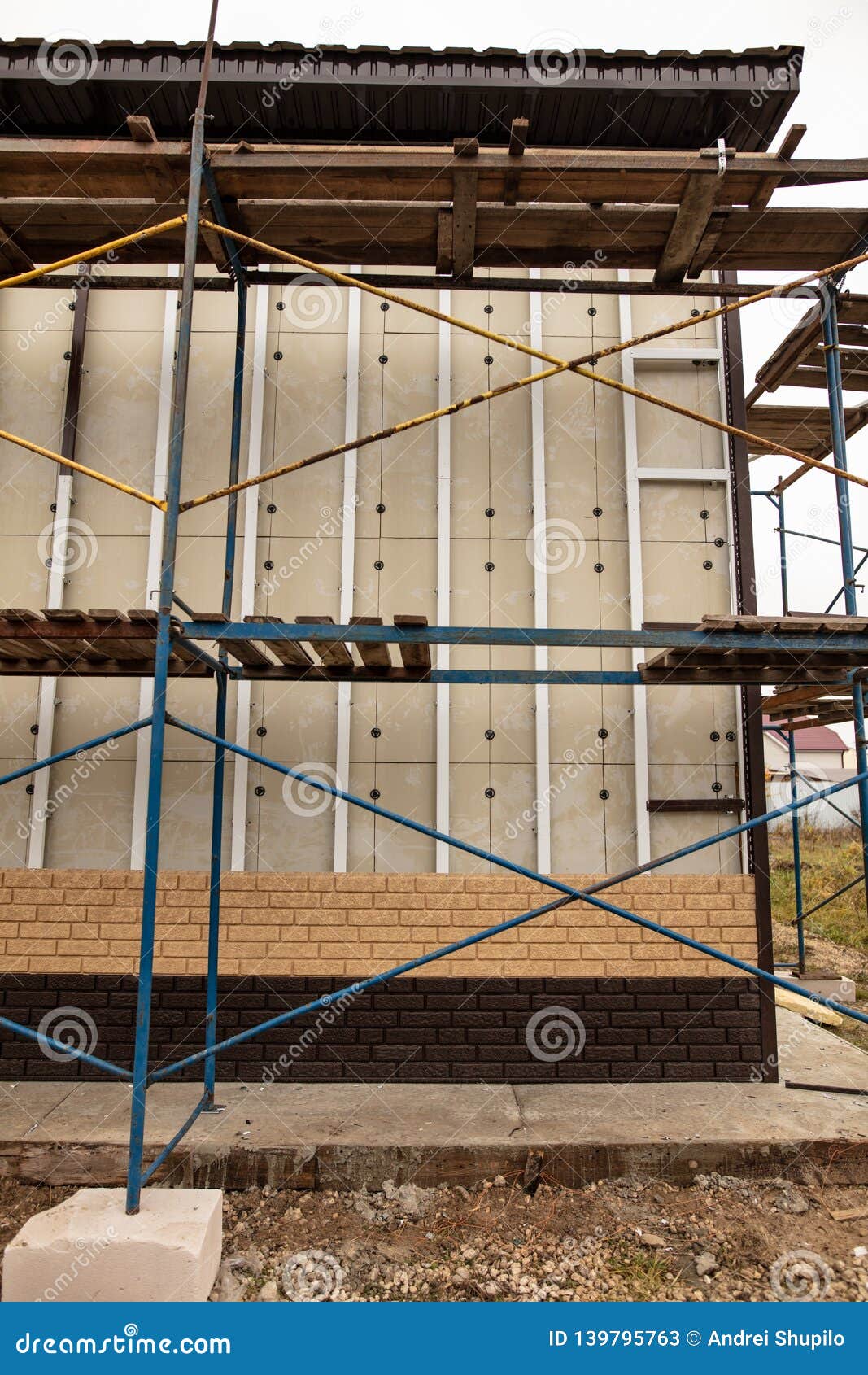 Installation of Plastic Siding Under the Brick Stock Image Image of construction, helmet
