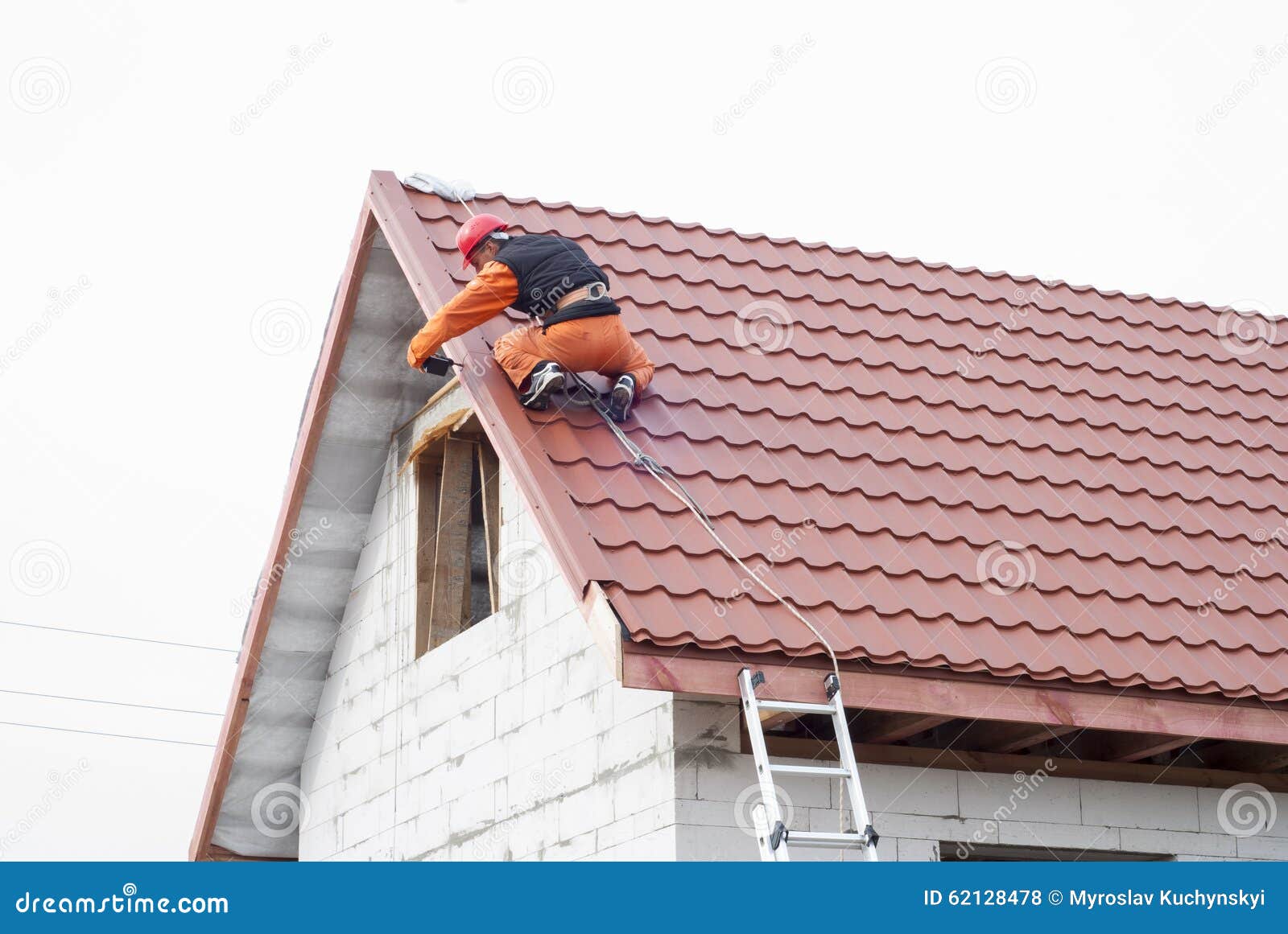 Installation of a roof stock photo. Image of insurance 