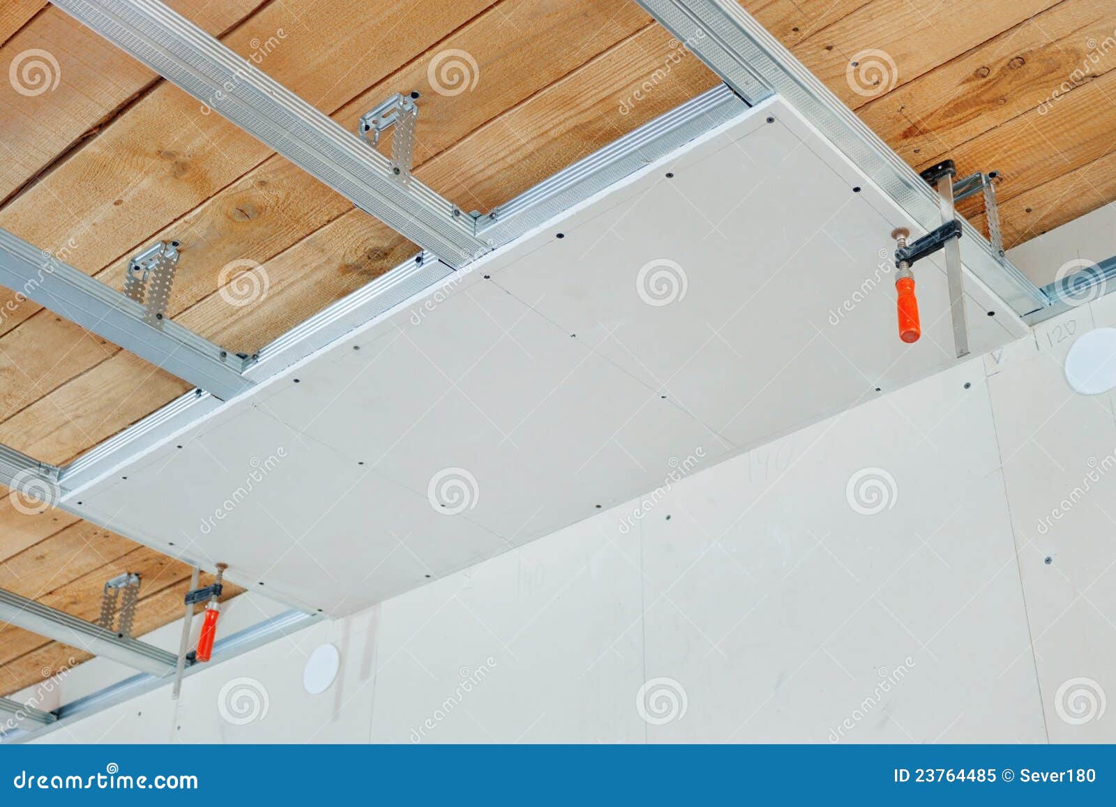 Installation Of Suspended Ceiling Stock Image Image Of Activity