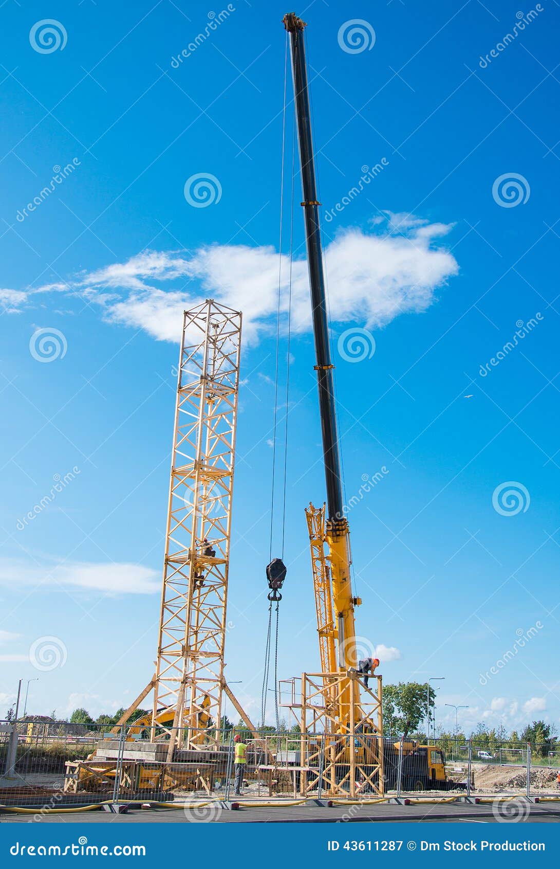 Installation of tower crane. Installation of tower crane on construction site.