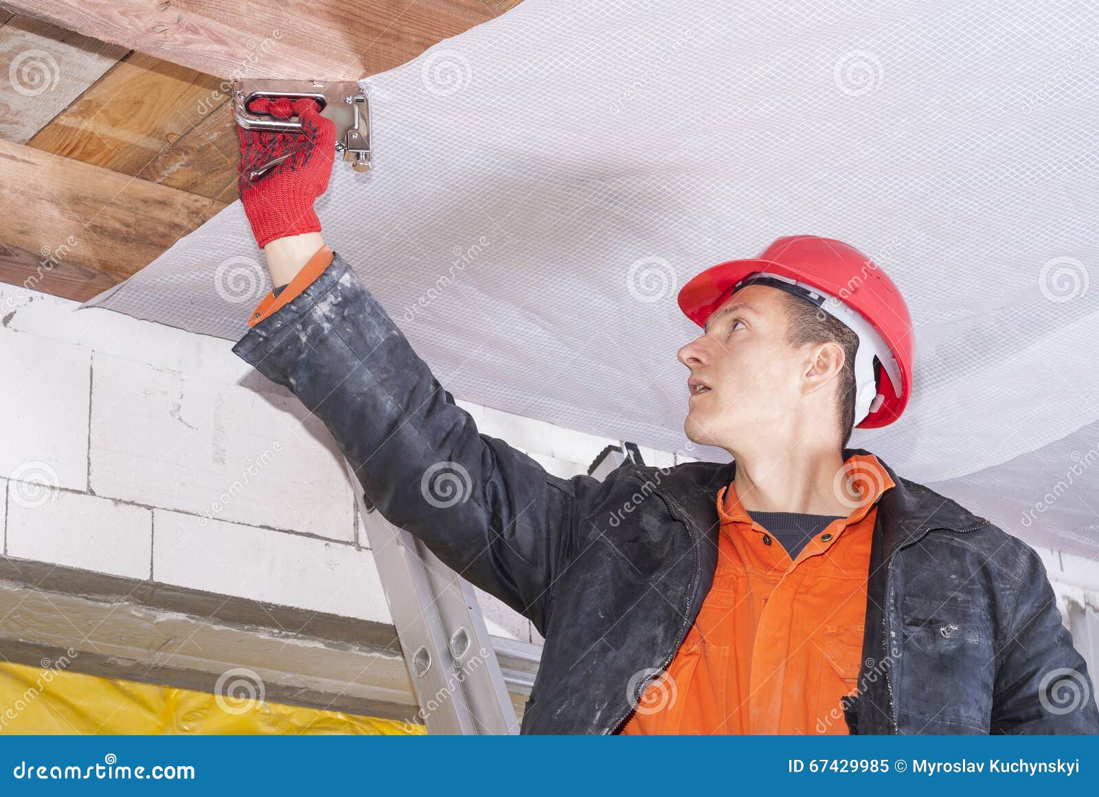 Installation Of A Vapor Barrier Stock Image Image Of