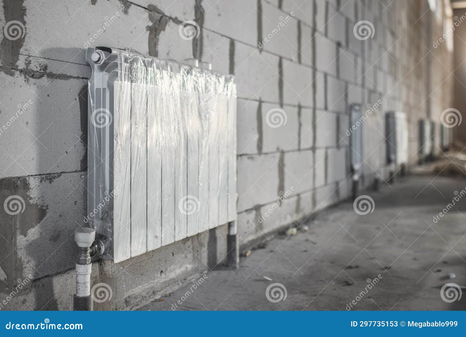 Installed Heating Radiators in Rough Finish during Building