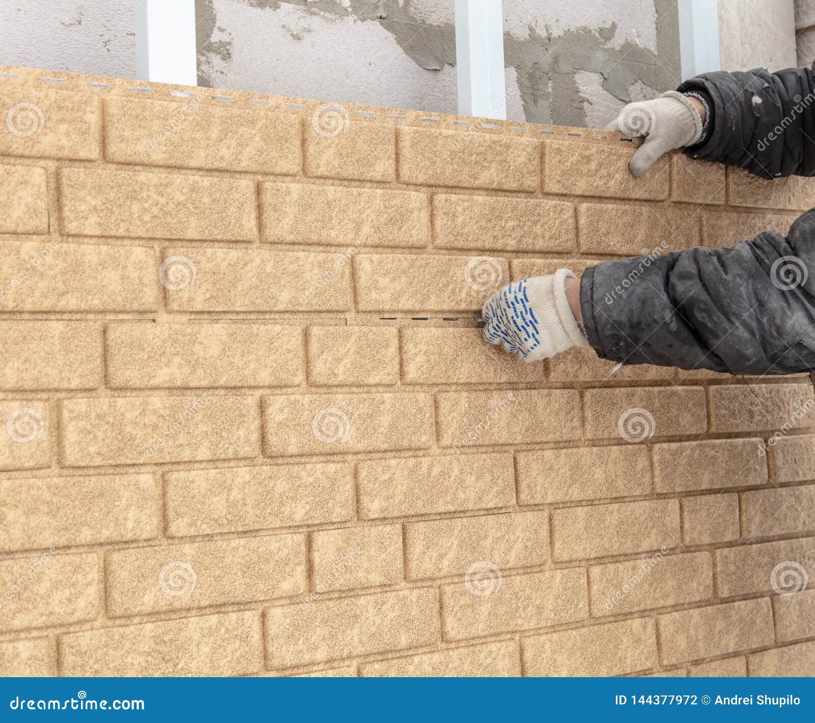 Installing Brick Siding on the Wall of the House Stock Photo Image of
