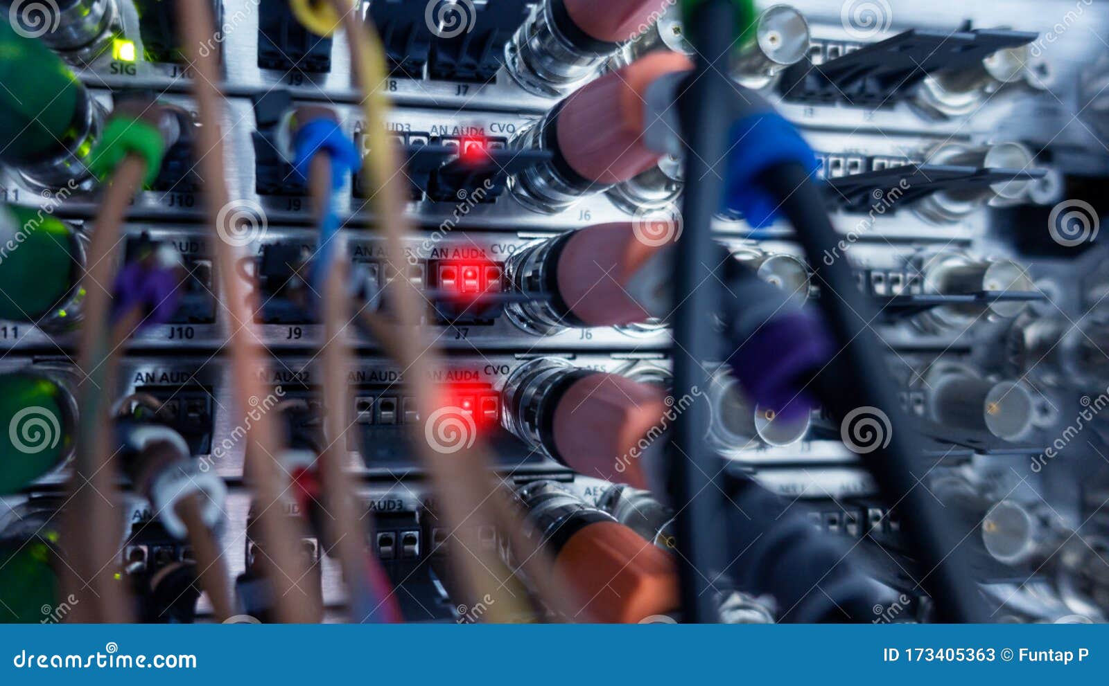 Installing Cables into Broadcasting Equipment and Power Supply Boxes. Stock Image Image of