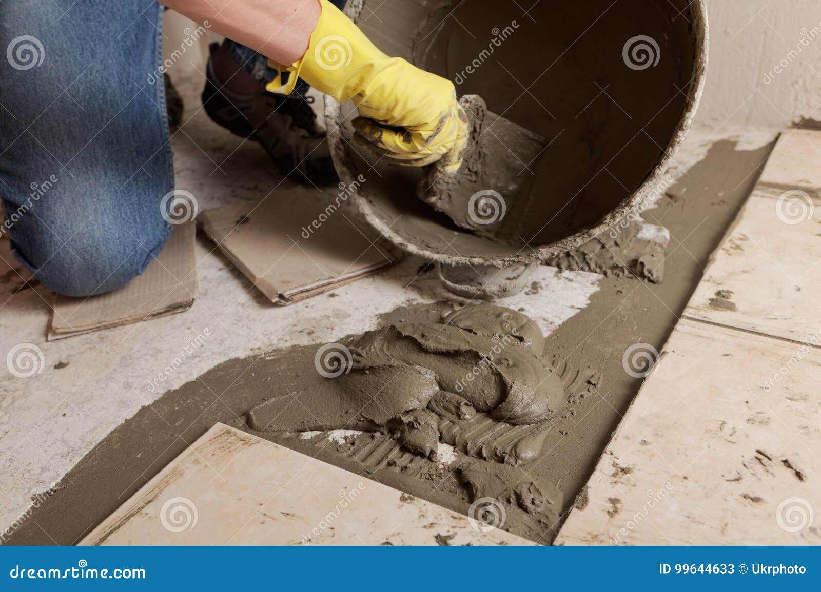 Installing Ceramic Tiles on a Floor Stock Image Image of interior