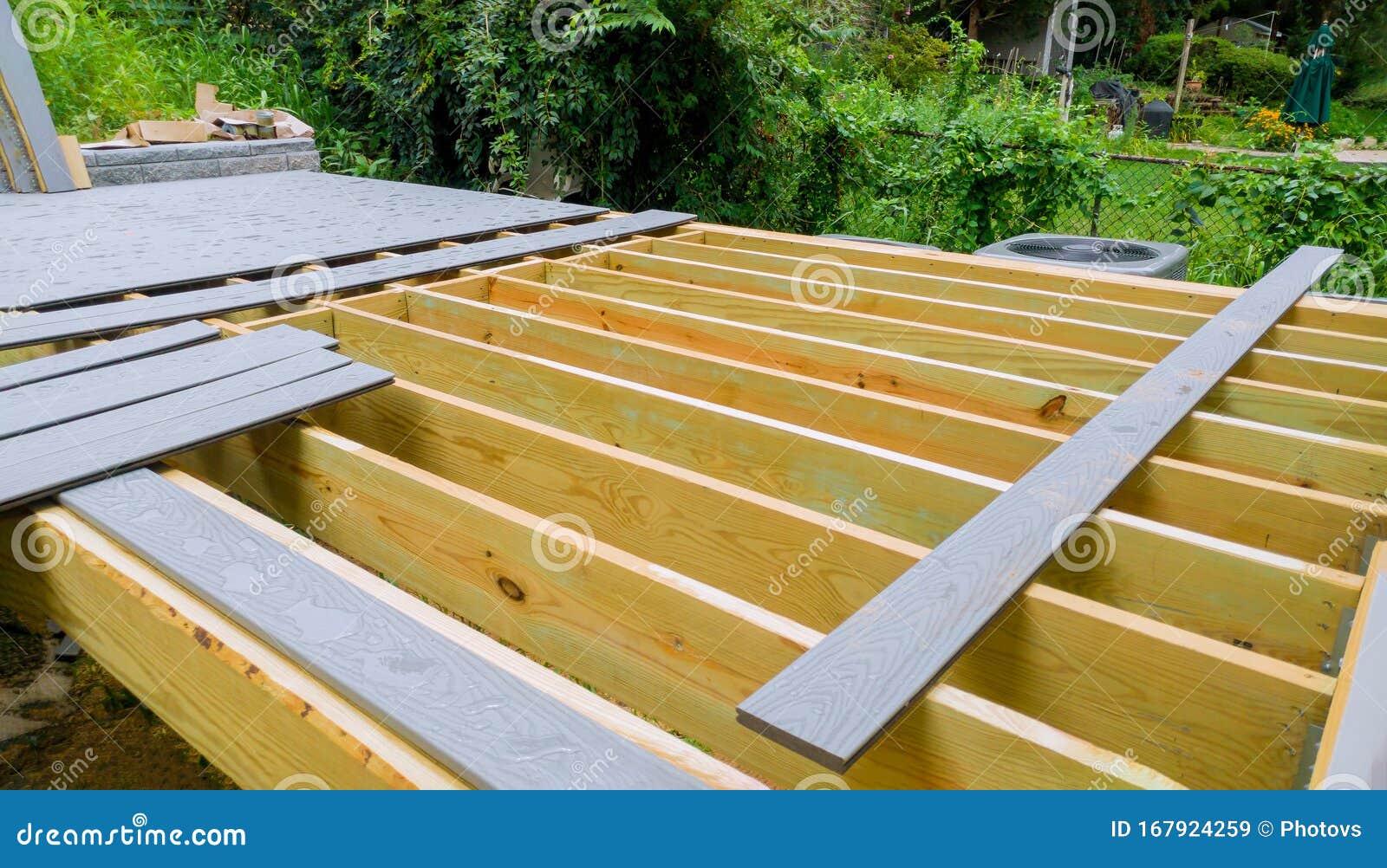 Installing Deck Boards with Above Ground Deck, Patio Construction Stock Image Image of porch