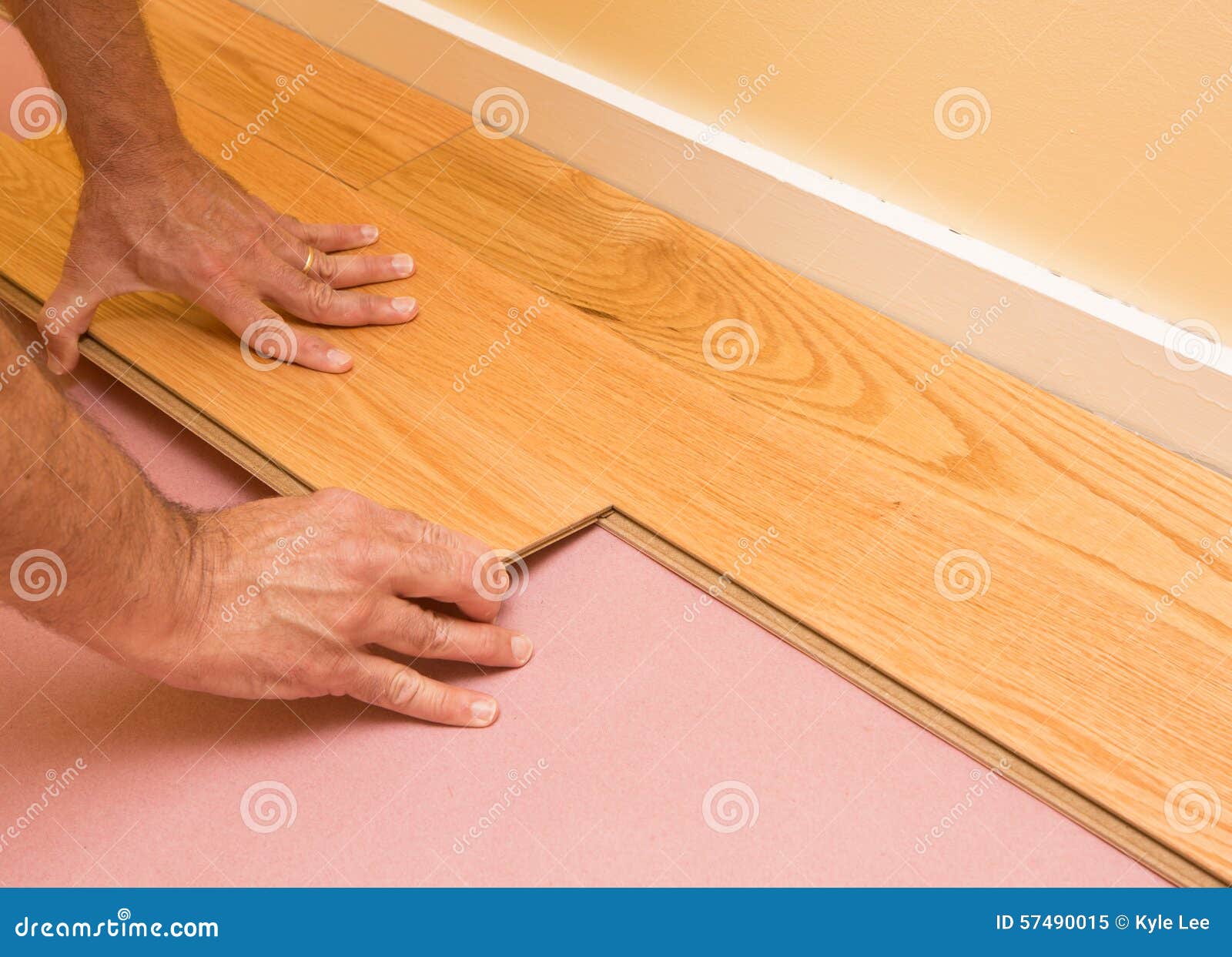 Installing Engineered Hardwood Floor Stock Image - Image of fitting,  handyman: 57490015
