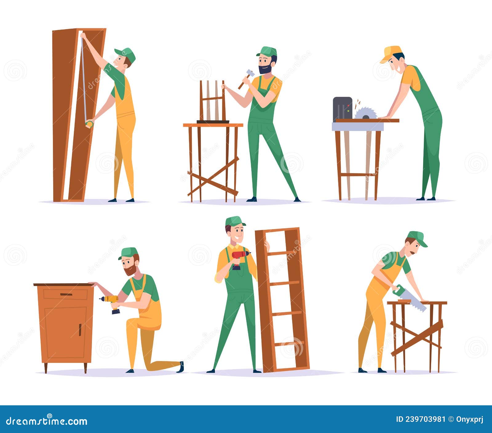 Installing Furniture. Wooden Manufacture Service Workers Building