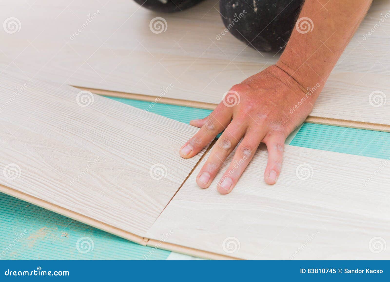 Installing Laminate Floor With Wooden Texture Stock Image Image