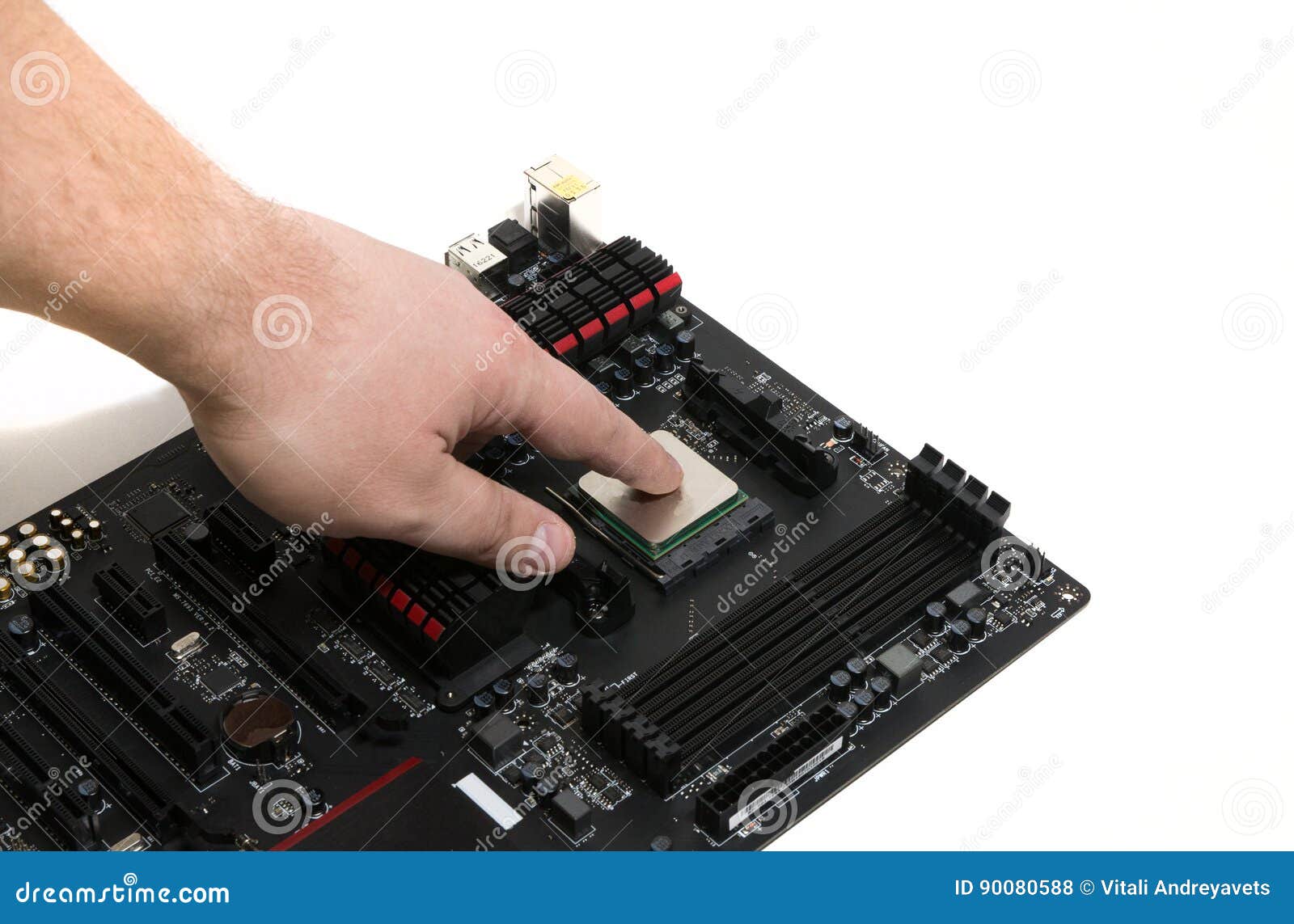 Installing A Processor Fan On The Computer Motherboard. Computer Repair