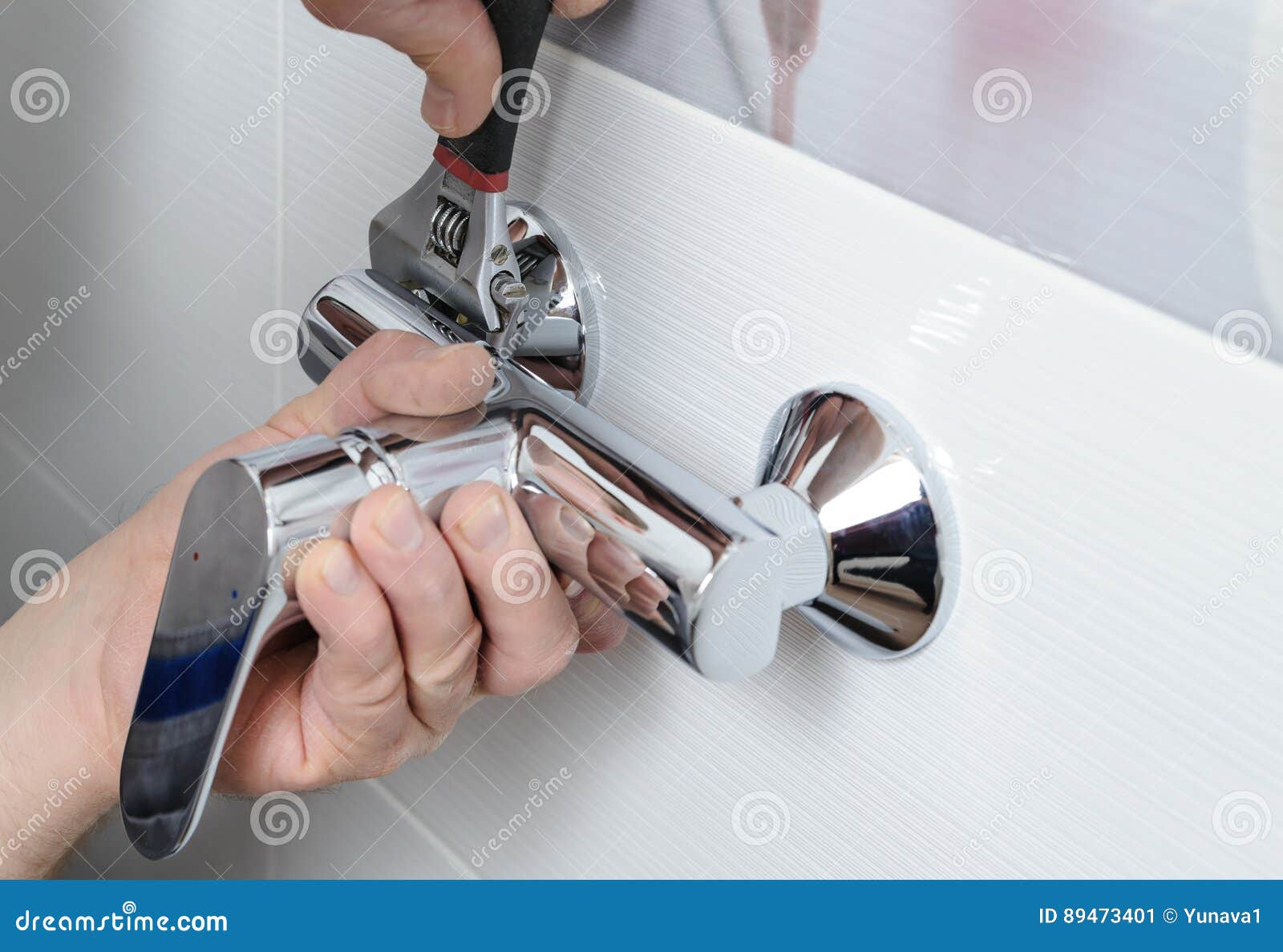 Installing A Shower Faucet Stock Image Image Of Workman