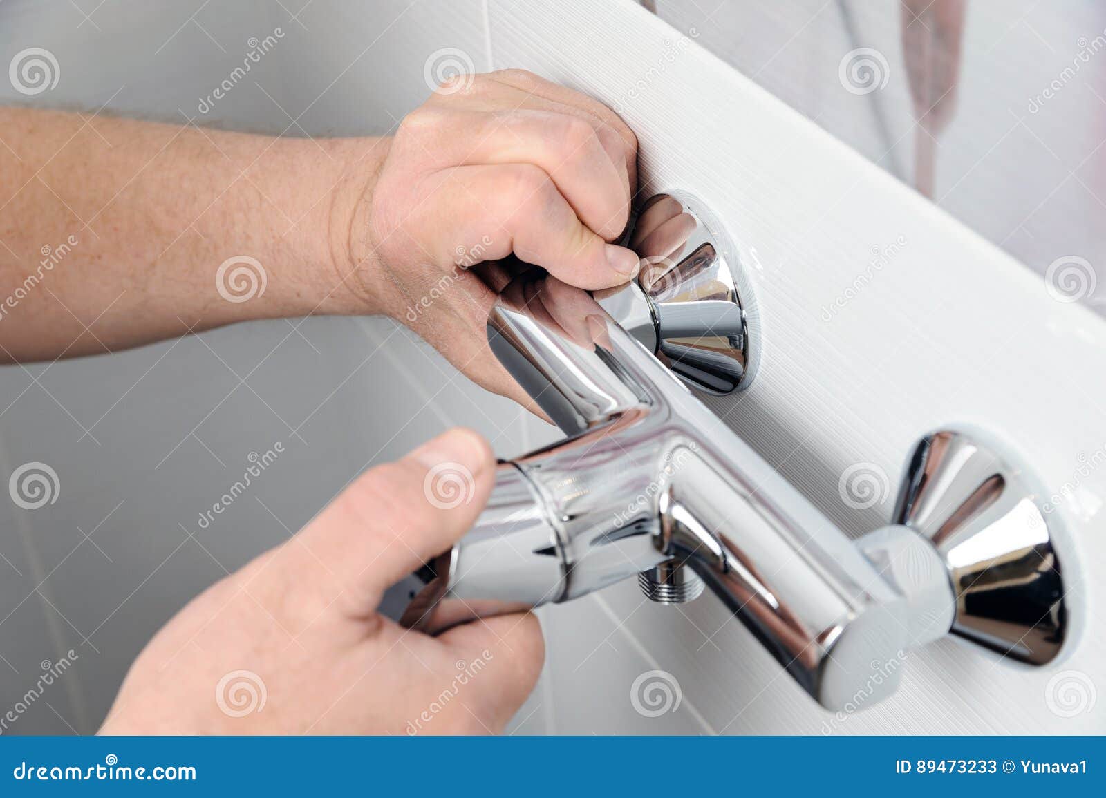 Installing A Shower Faucet Stock Image Image Of Rotate Metal