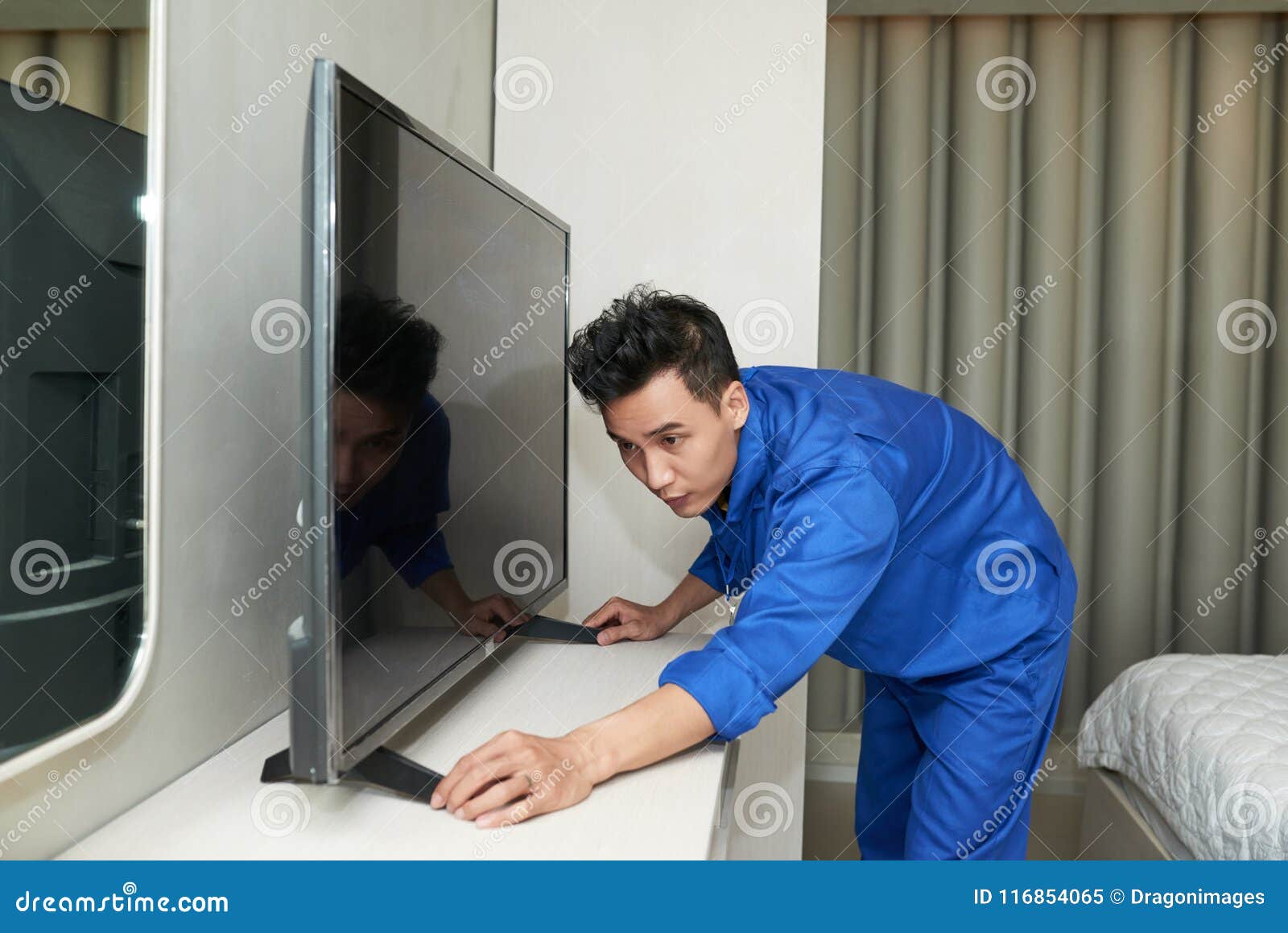 Installing tv stock image. Image of bedroom, renovation 116854065
